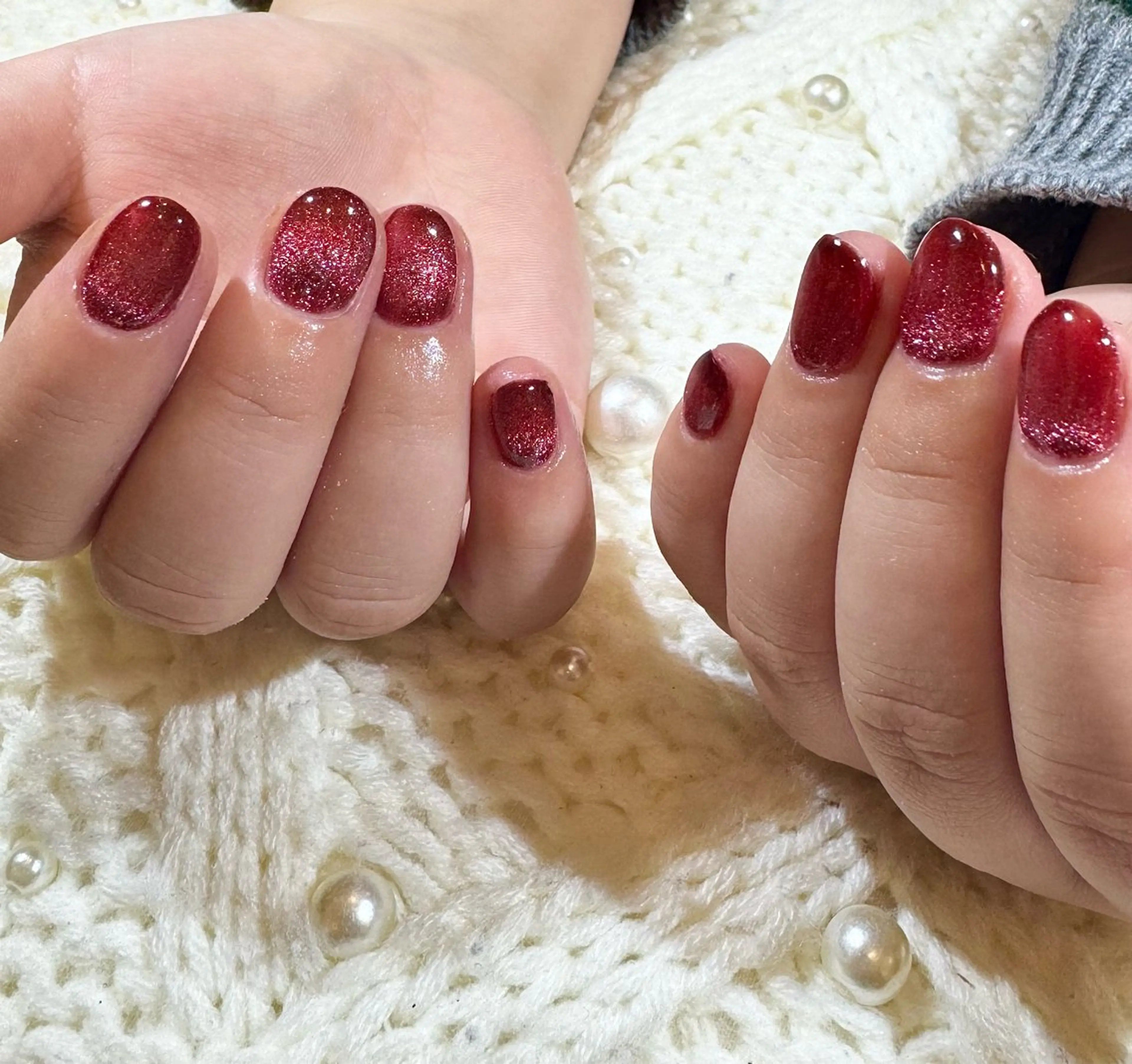 メンズ ネイル マグネットネイル メンズネイル 赤色 ハンドネイル マイムネイル所属・MIMnail Jr ネイリストのネイルデザイン