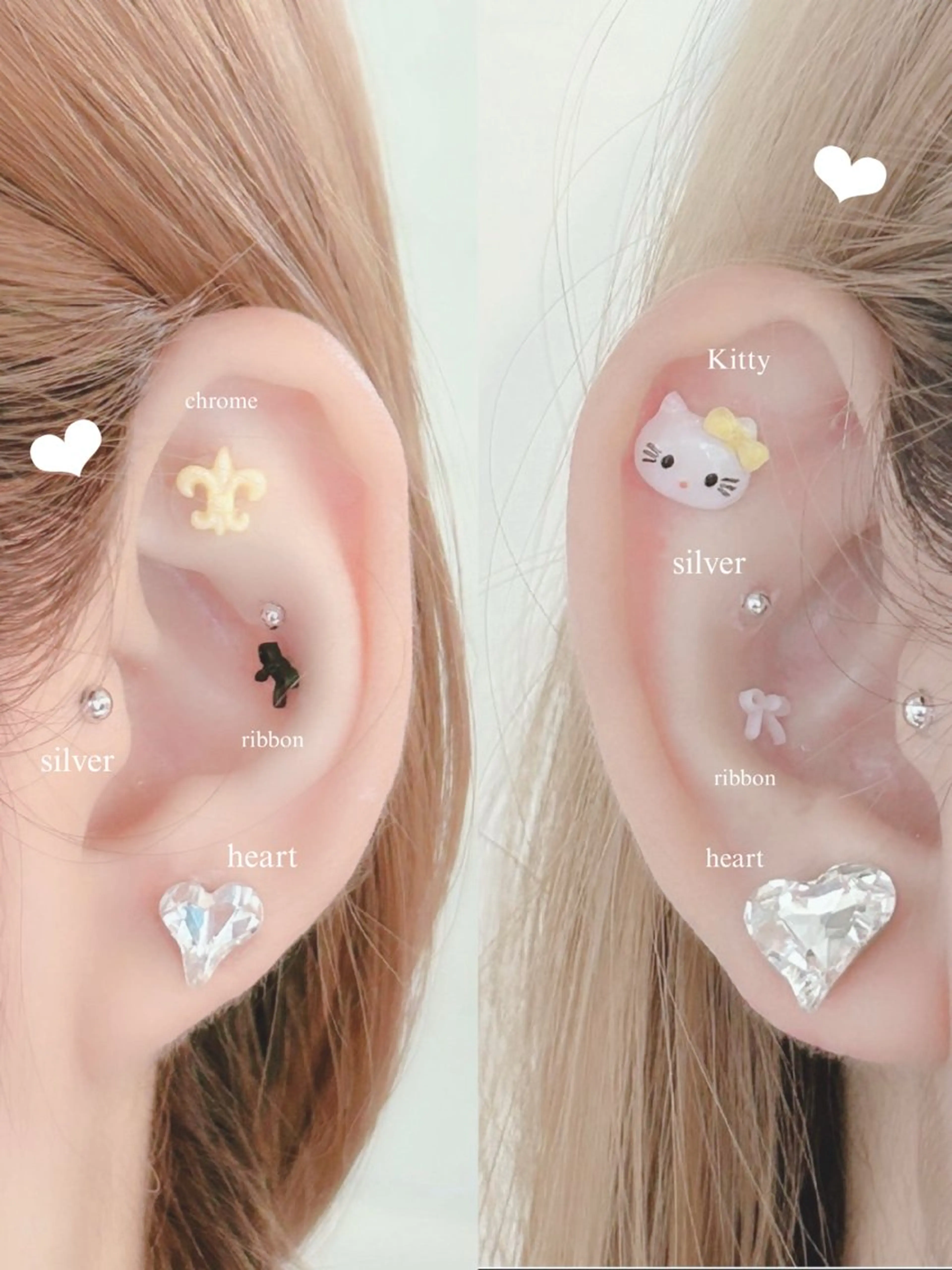 【大人気の新メニュー💎】耳つぼジュエリー 両耳10個(デザインパーツ2個付き) ¥3200の写真