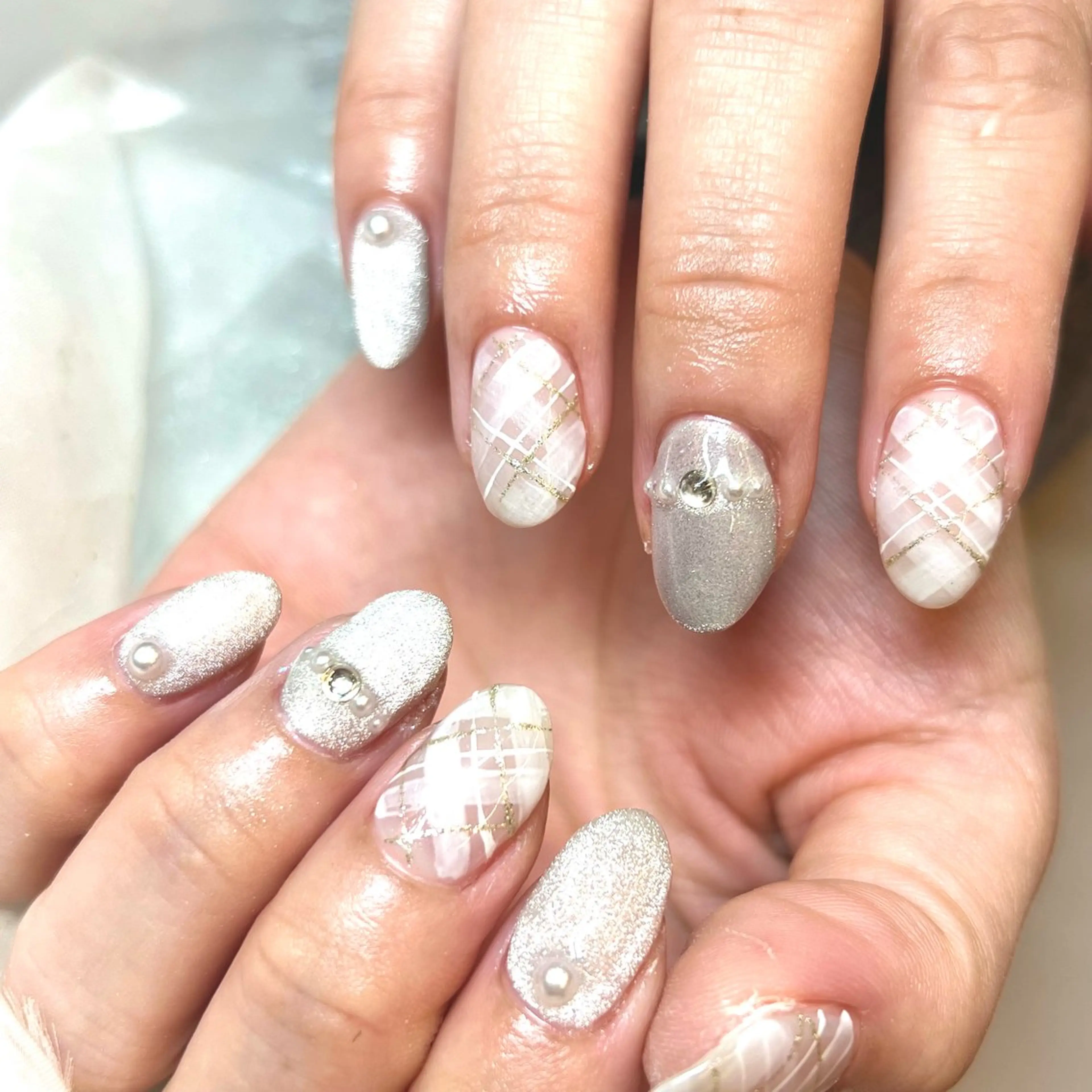 ネイル アートネイル オーロラネイル 成人式 ジェルネイル 韓国ネイル ハンドネイル clover nailのネイルデザイン