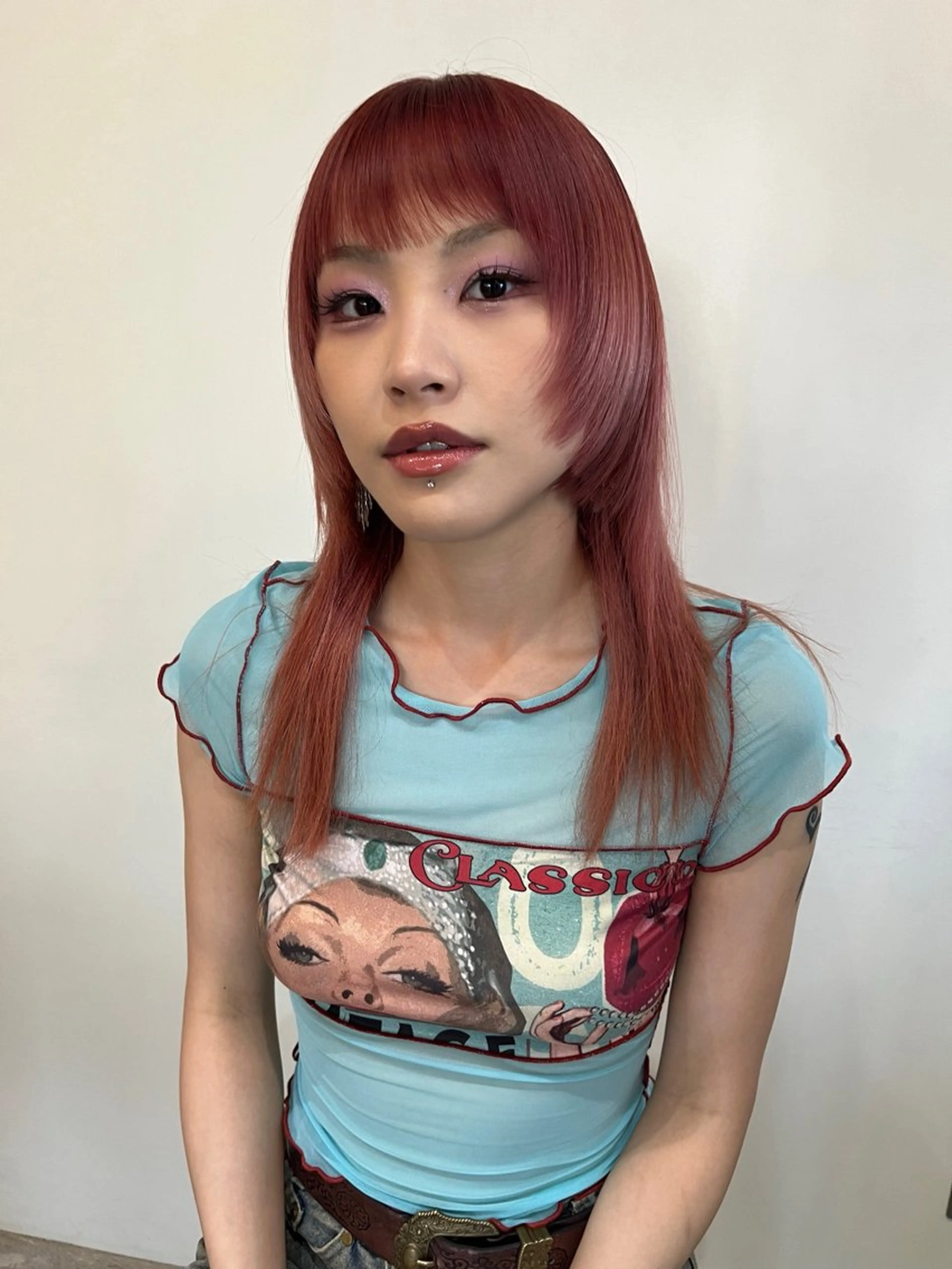 ミディアム ボブレイヤー ボブ 顔まわりレイヤー ハイレイヤー 韓国風ヘア ヘアカラー レイヤーカット/ウル フ　chinatsuのヘアスタイル