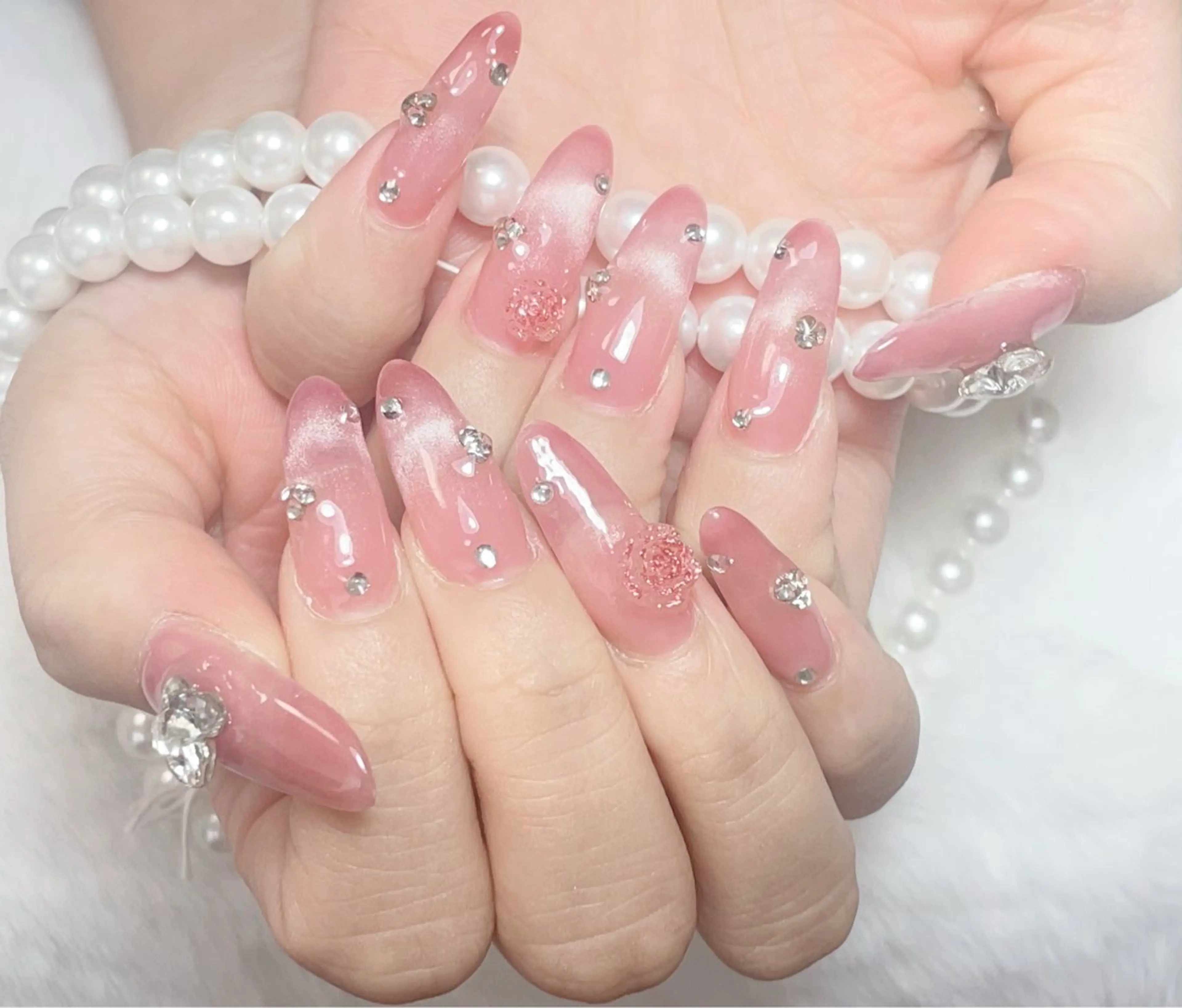 ネイル フレンチネイル マグネットネイル マグネットフレンチ ハンドネイル 長さだし/持込/ ワンホンネイル/Umのネイルデザイン