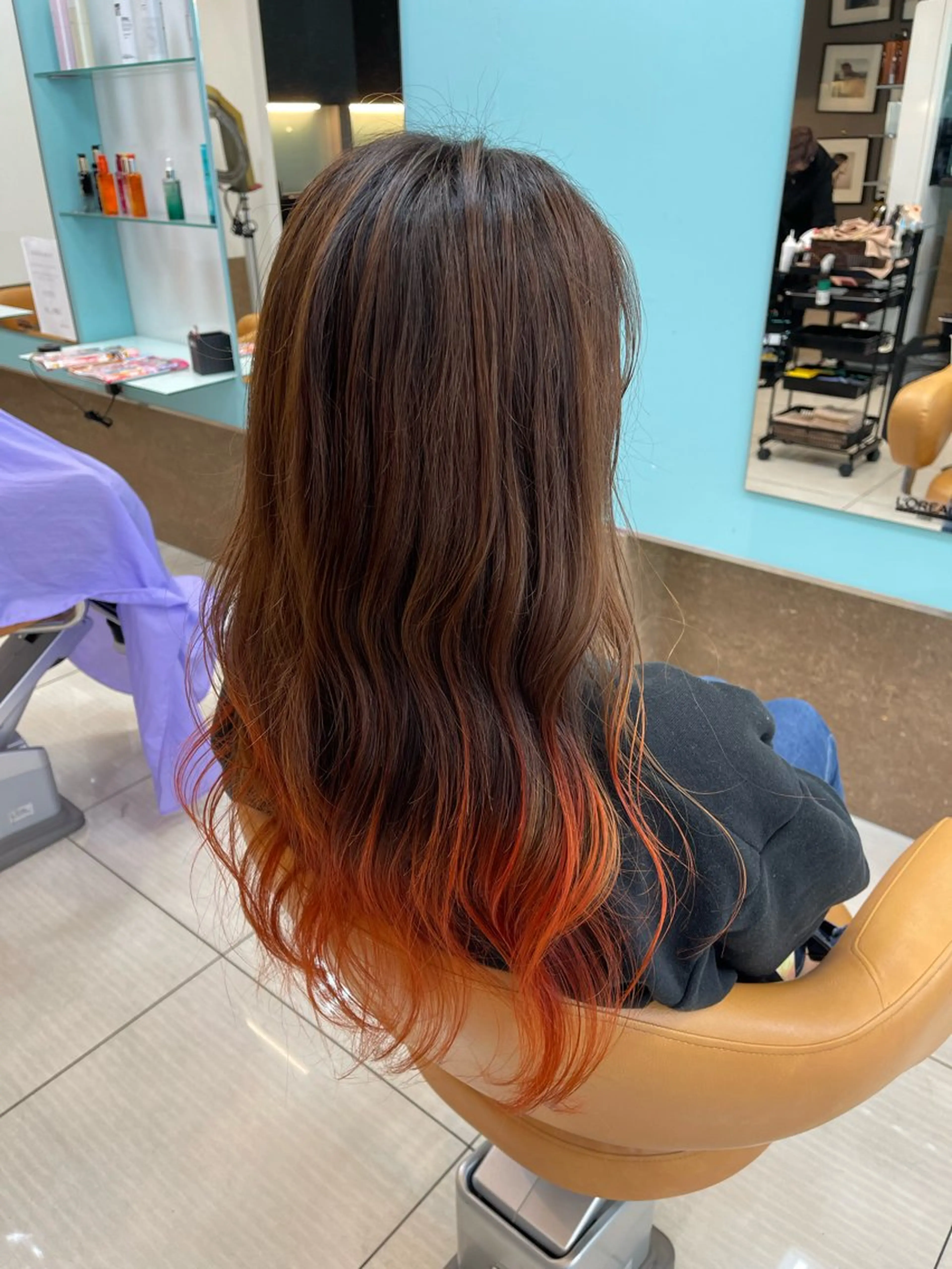 ロング カラー ブリーチ ケアブリーチ ダブルカラー グラデーションカラー オレンジ ヘアカラー トリートメント SOYON西大寺店所属・ダブルカラー/ 髪質改善💎安藤のヘアスタイル