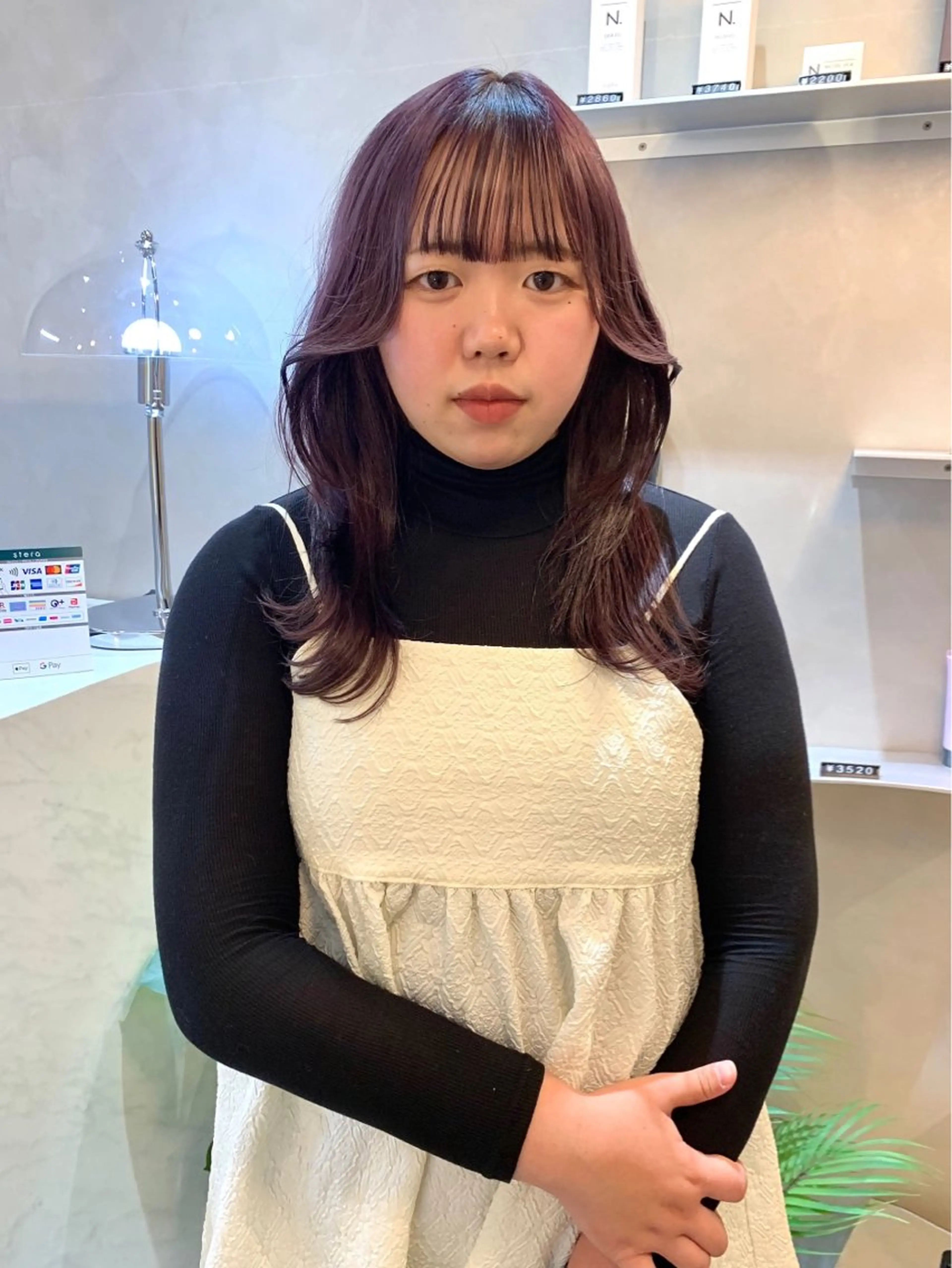 セミロング カラー ケアカラー カシス ラベンダーカラー ボブ 顔まわりレイヤー 韓国ヘア🇰🇷 松田光里のヘアスタイル