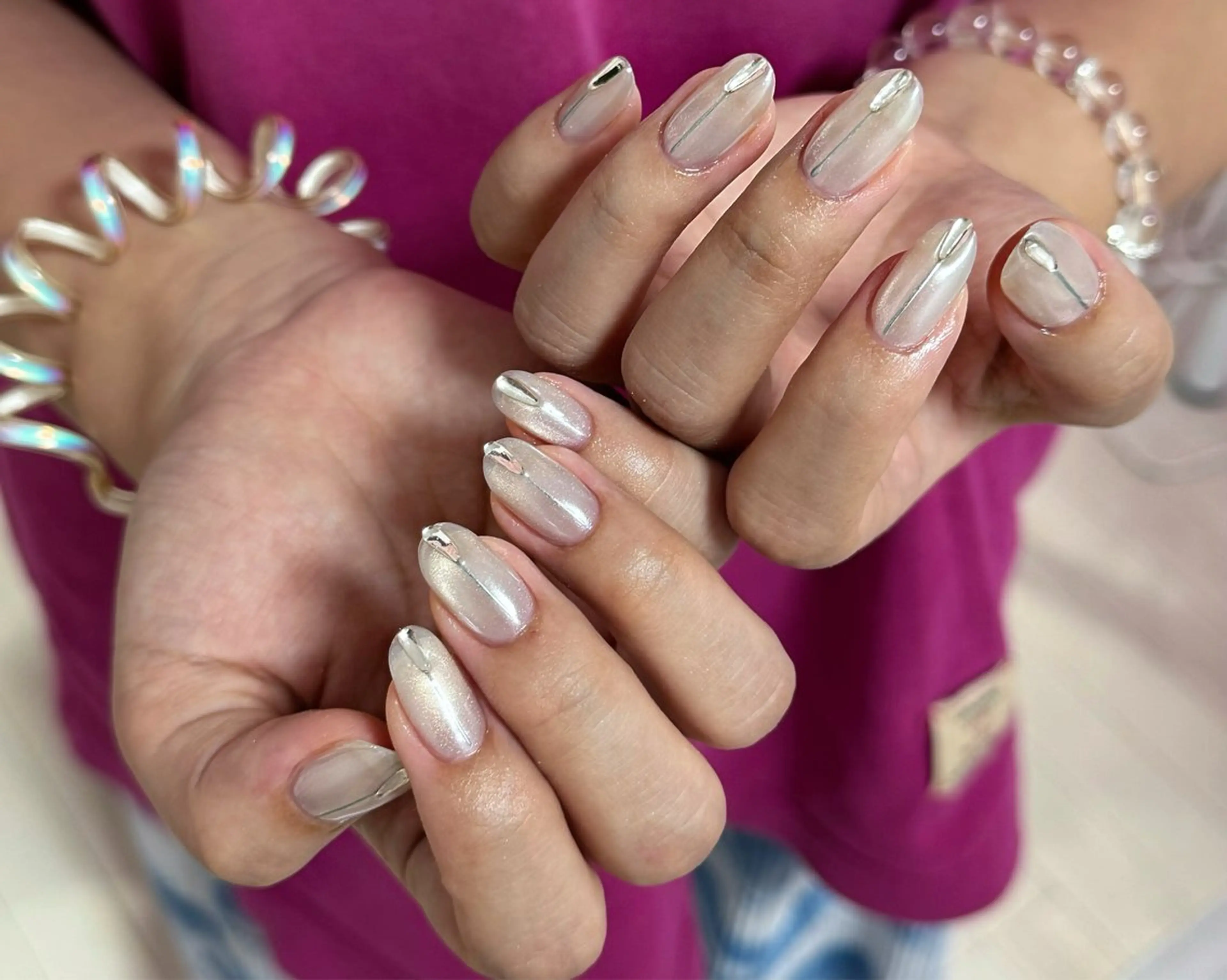 ネイル アートネイル オーロラネイル チークネイル フレンチネイル ガラスフレンチ ハンドネイル 🎀🎀YooLi Nail Salonのネイルデザイン