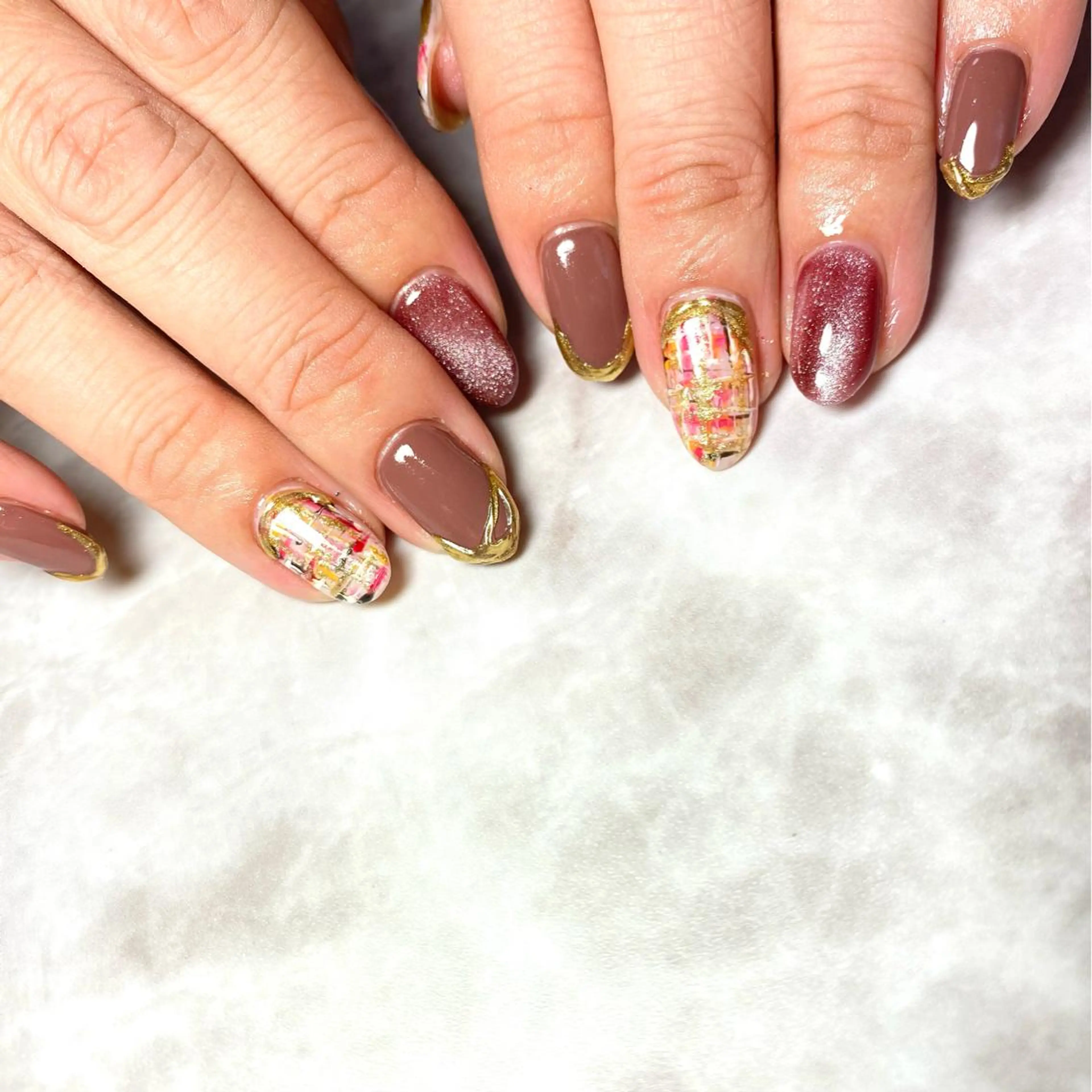 ネイル アートネイル ツイードネイル 冬ネイル ハンドネイル nailsalon RMIKのネイルデザイン