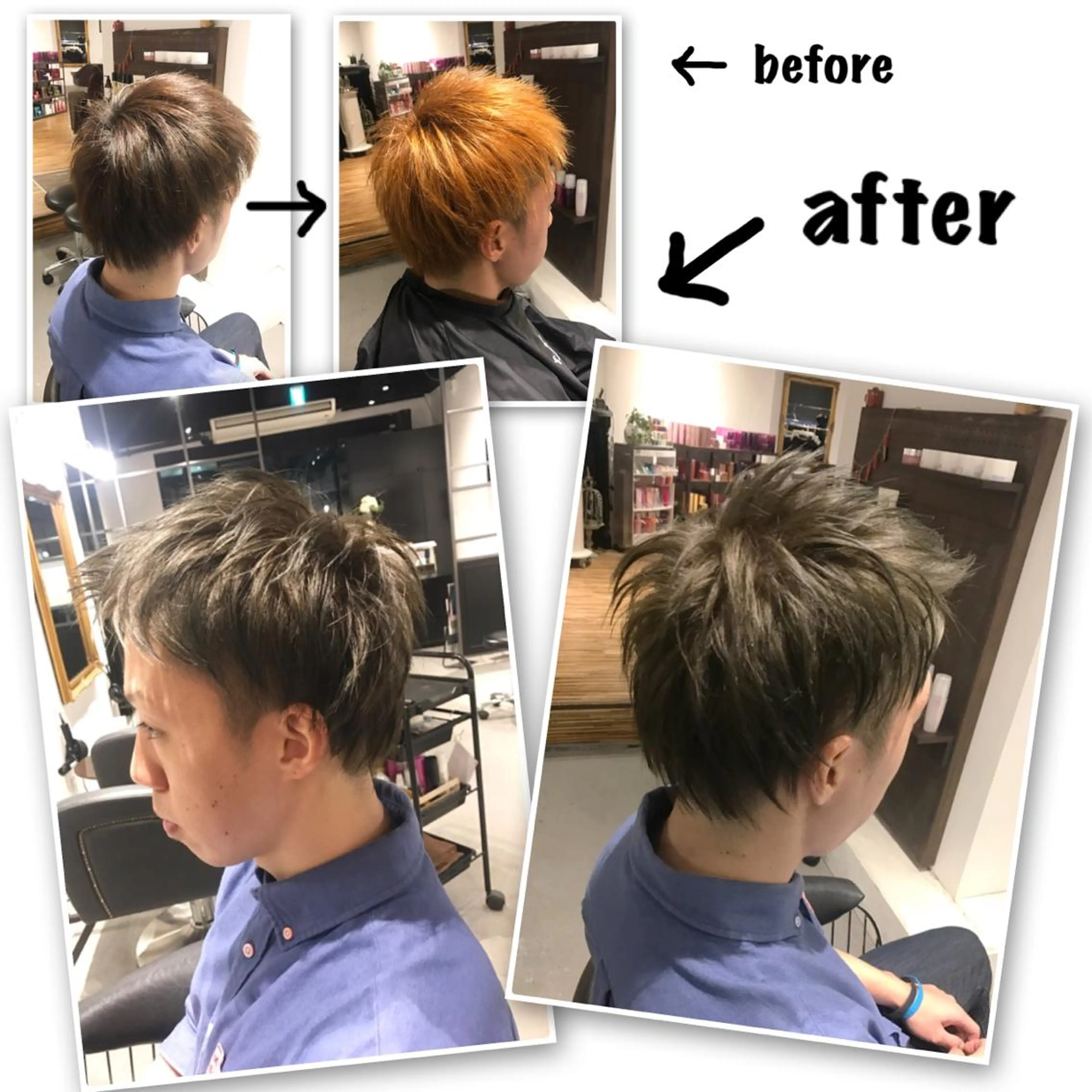 ショート ミディアム セミロング ロング カラー メンズ メンズブリーチ アッシュ ブリーチ 透明感カラー オレンジ アピール欄に重要な お知らせがありますのヘアスタイル