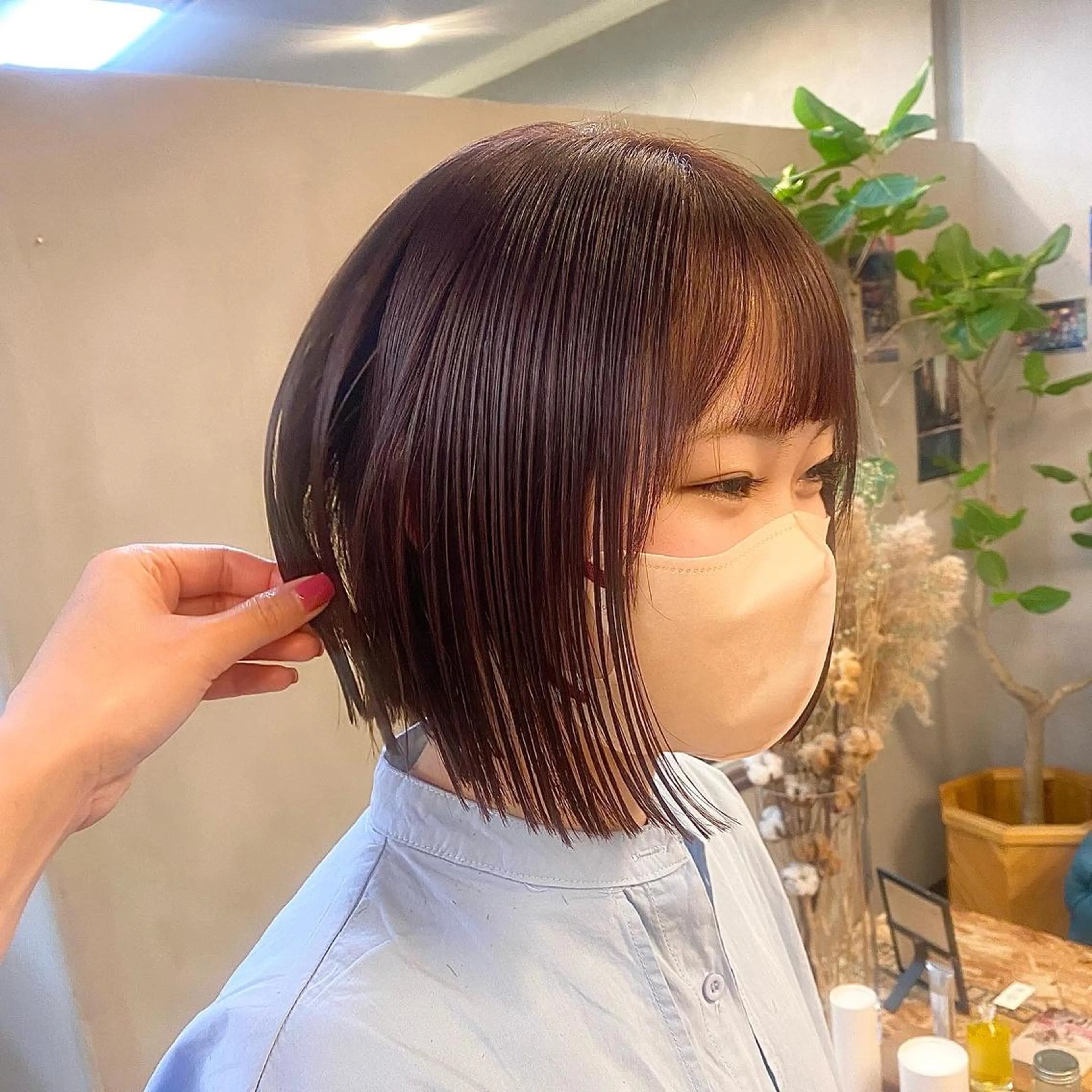 ミディアム カラー パーマ ヘアアレンジ ラベンダーカラー ピンクカラー ピンクラベンダー ボブ カット ヘアカラー トリートメント ハル🌸柔色/ ブリーチなし/艶髪のヘアスタイル