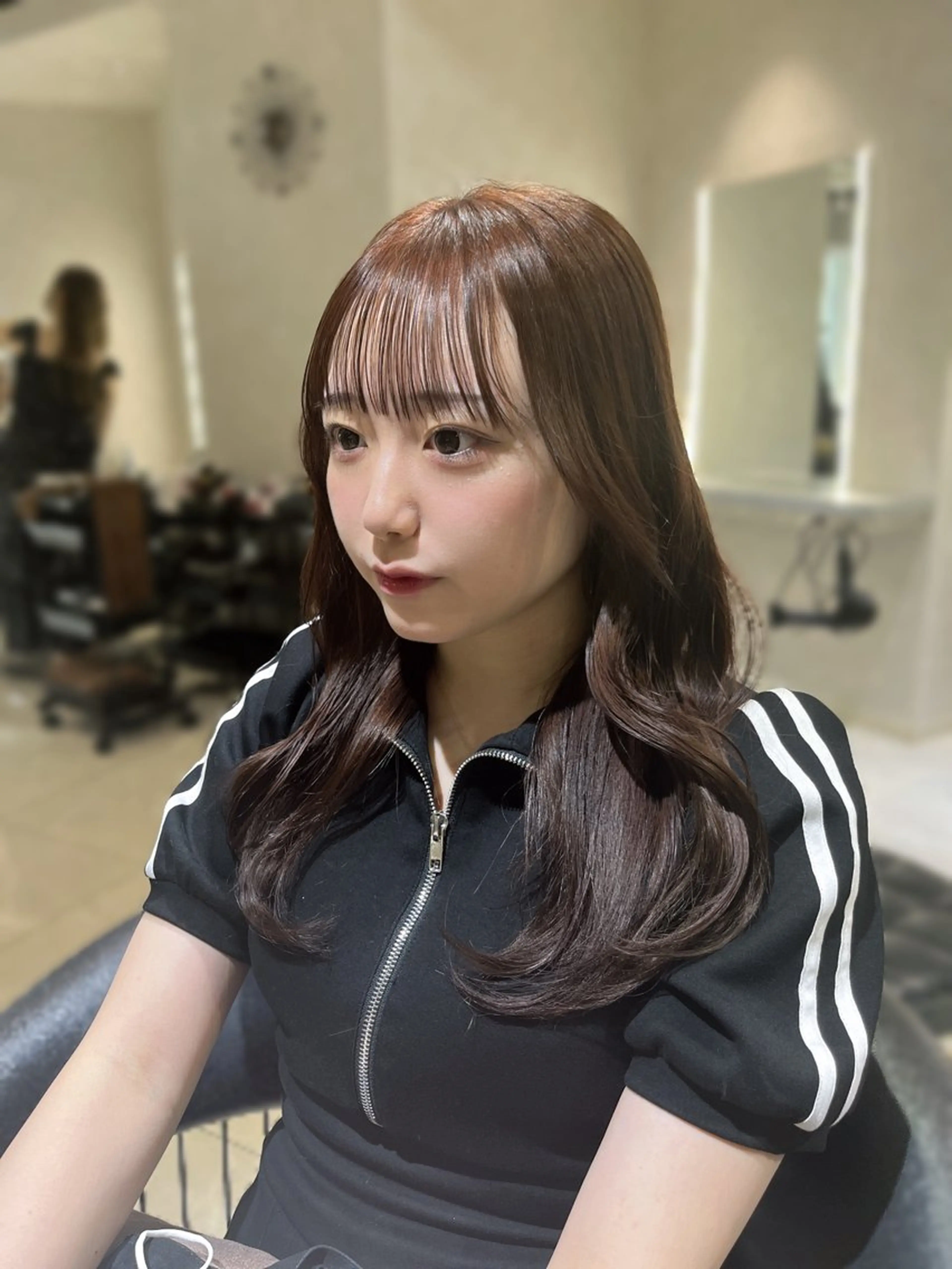 セミロング ピンクブラウン MITSUKI🤍 モテ髪×韓国レイヤーのヘアスタイル