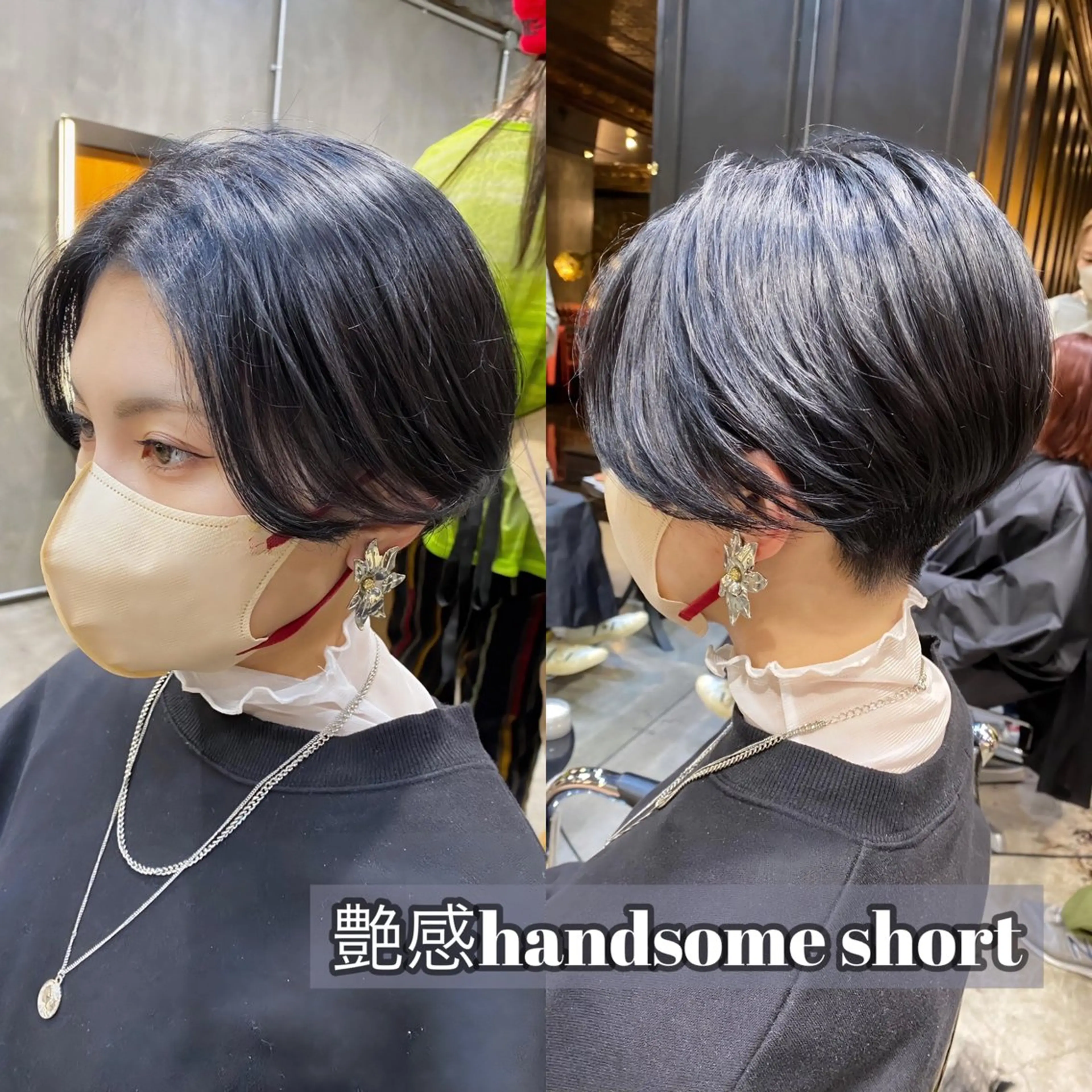 ショート カラー ハンサムショート 黒髪 ブルーカラー ブルーブラック ショートヘア カット ヘアカラー トリートメント ブリーチなしダブル カラー🧸🐺陽介のヘアスタイル