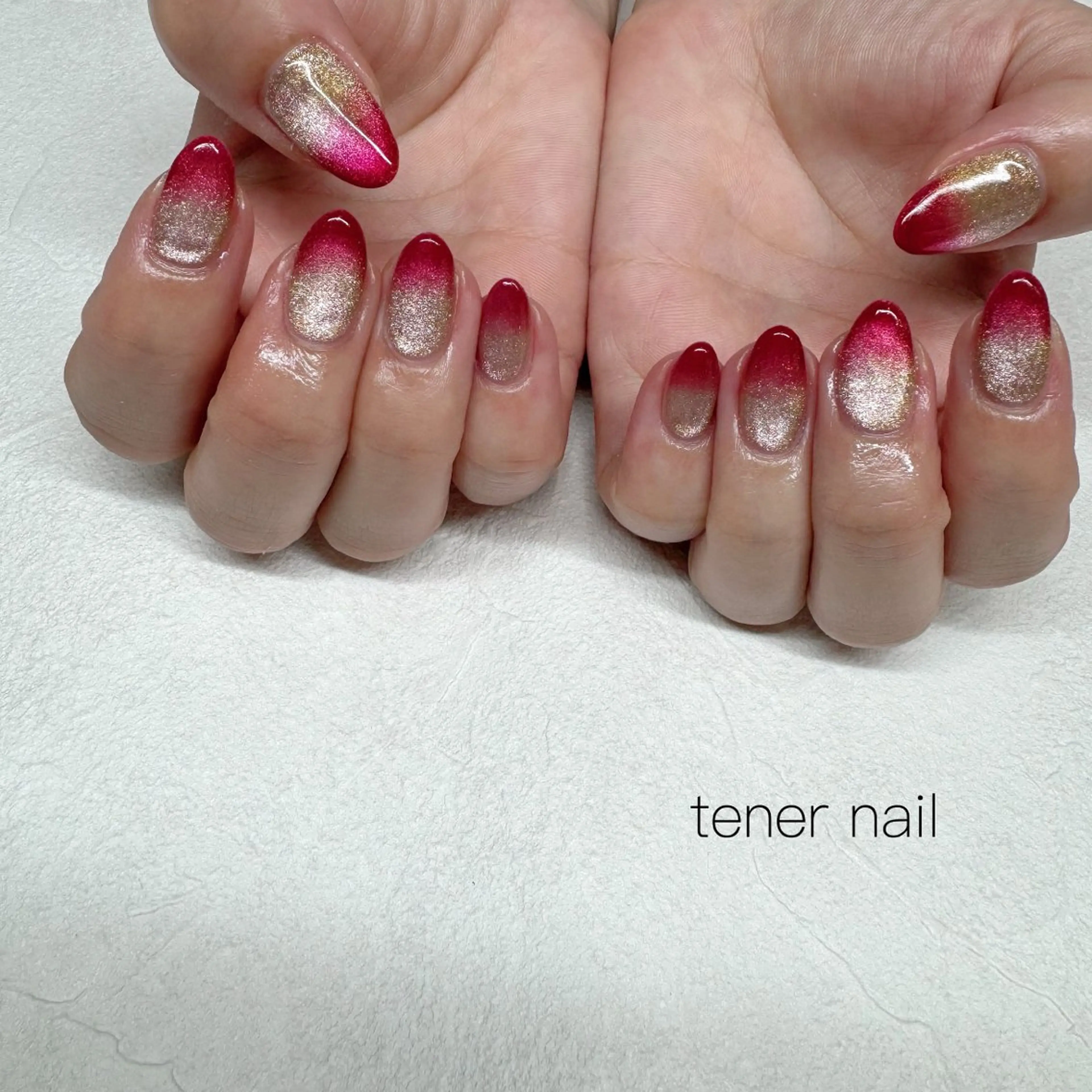 ネイル グラデーション マグネットネイル 赤色 ハンドネイル tener  nail  テネルネイル所属・テネルネイル tener nailのネイルデザイン