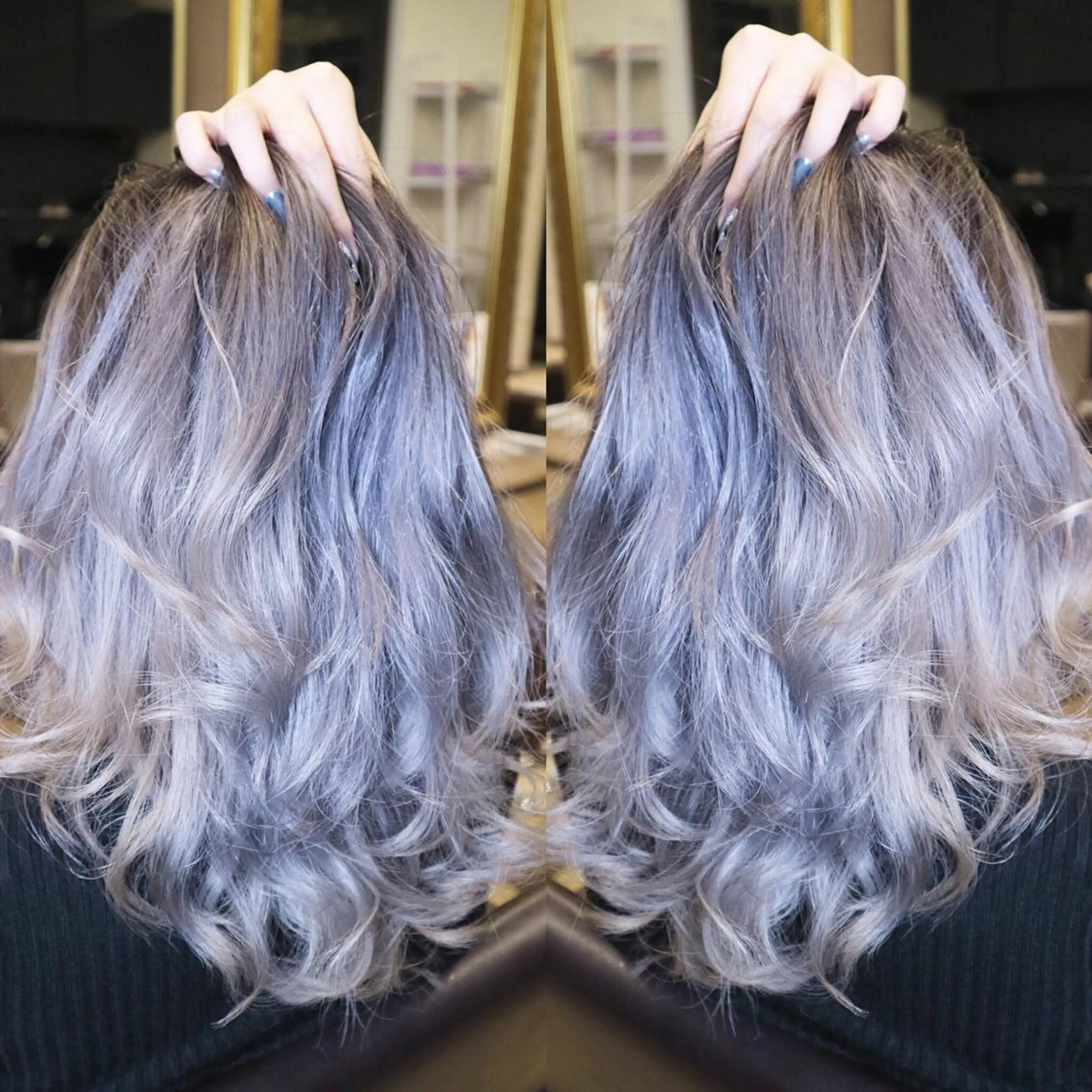 セミロング カラー シルバー kalahair salon ブリーチのヘアスタイル