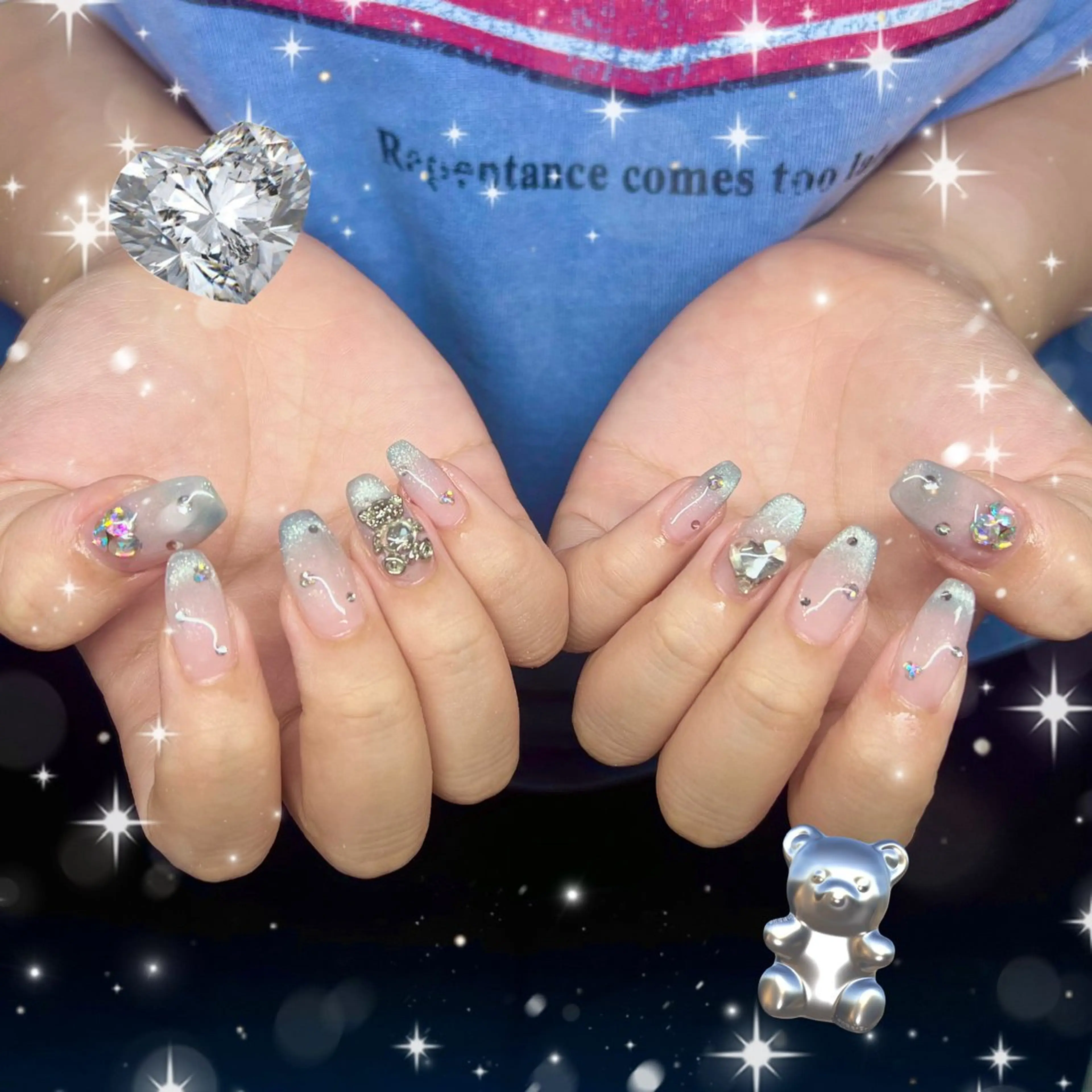 ネイル 氷ネイル・うるうるネイル キラキラネイル ハンドネイル joieang京橋店 SHURIのネイルデザイン