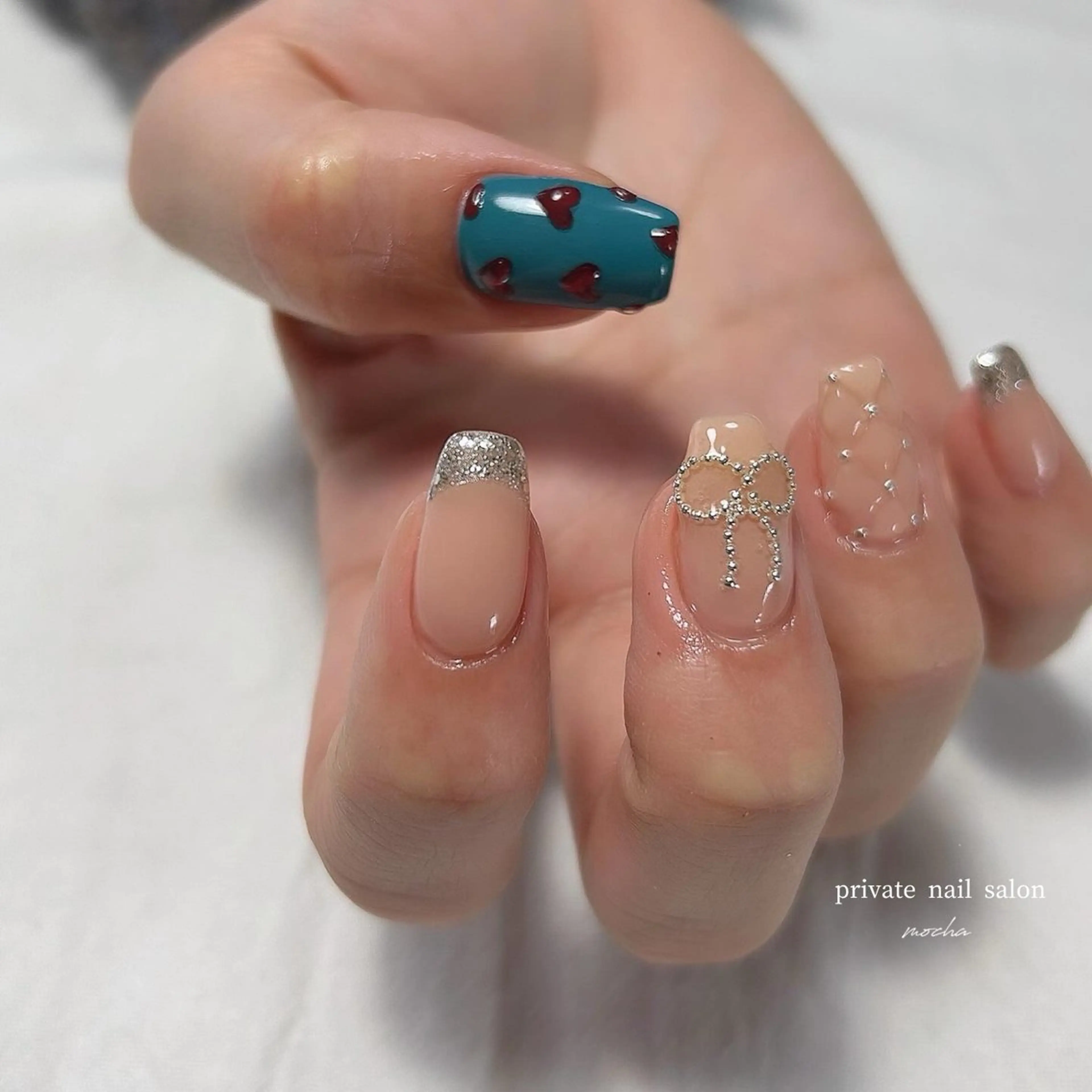 ネイル カジュアル フレンチネイル マグネットネイル ミラーネイル ニュアンスネイル ハンドネイル mocha nailのネイルデザイン