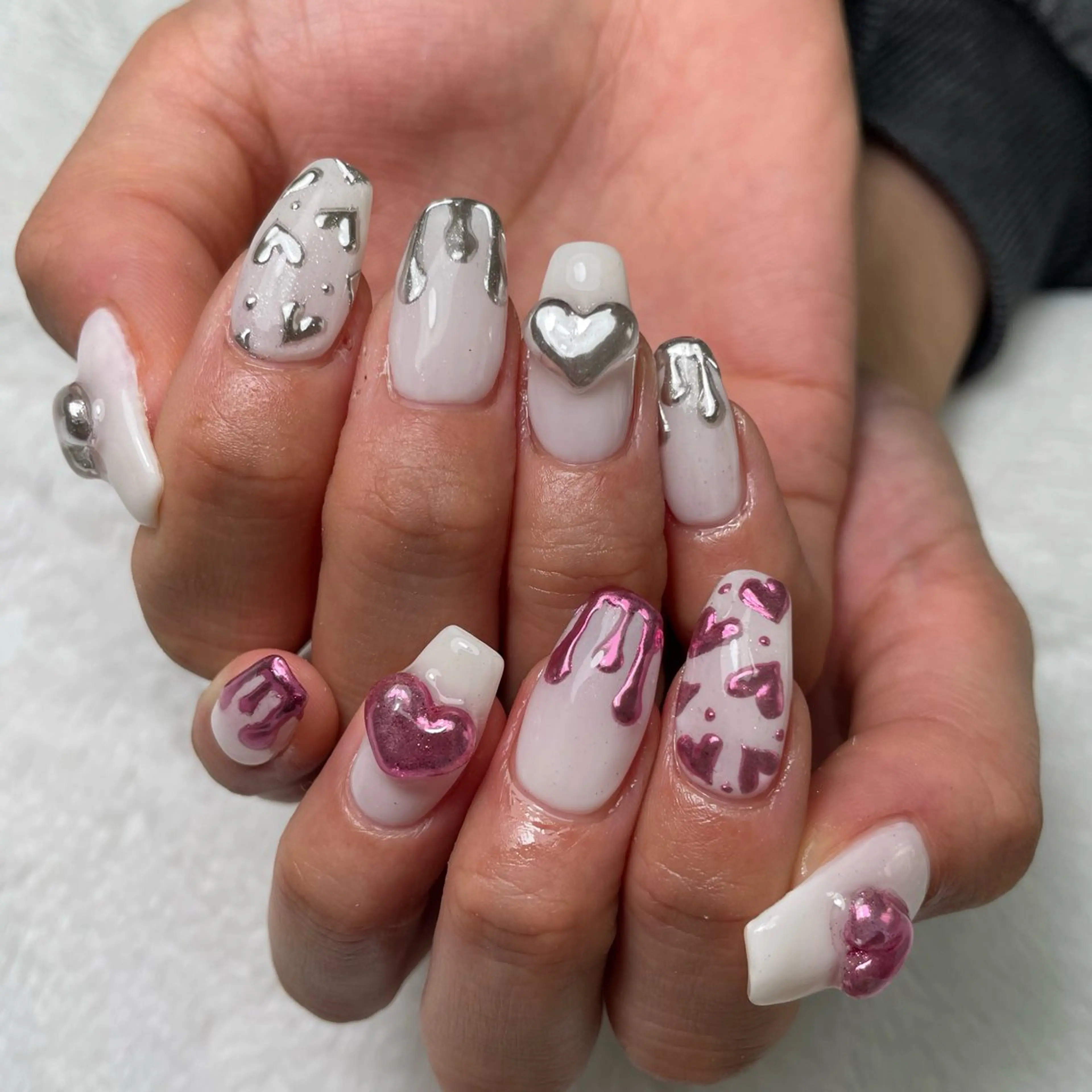ネイル アートネイル ハート ミラーネイル ハンドネイル kipinail 川﨑えりかのネイルデザイン
