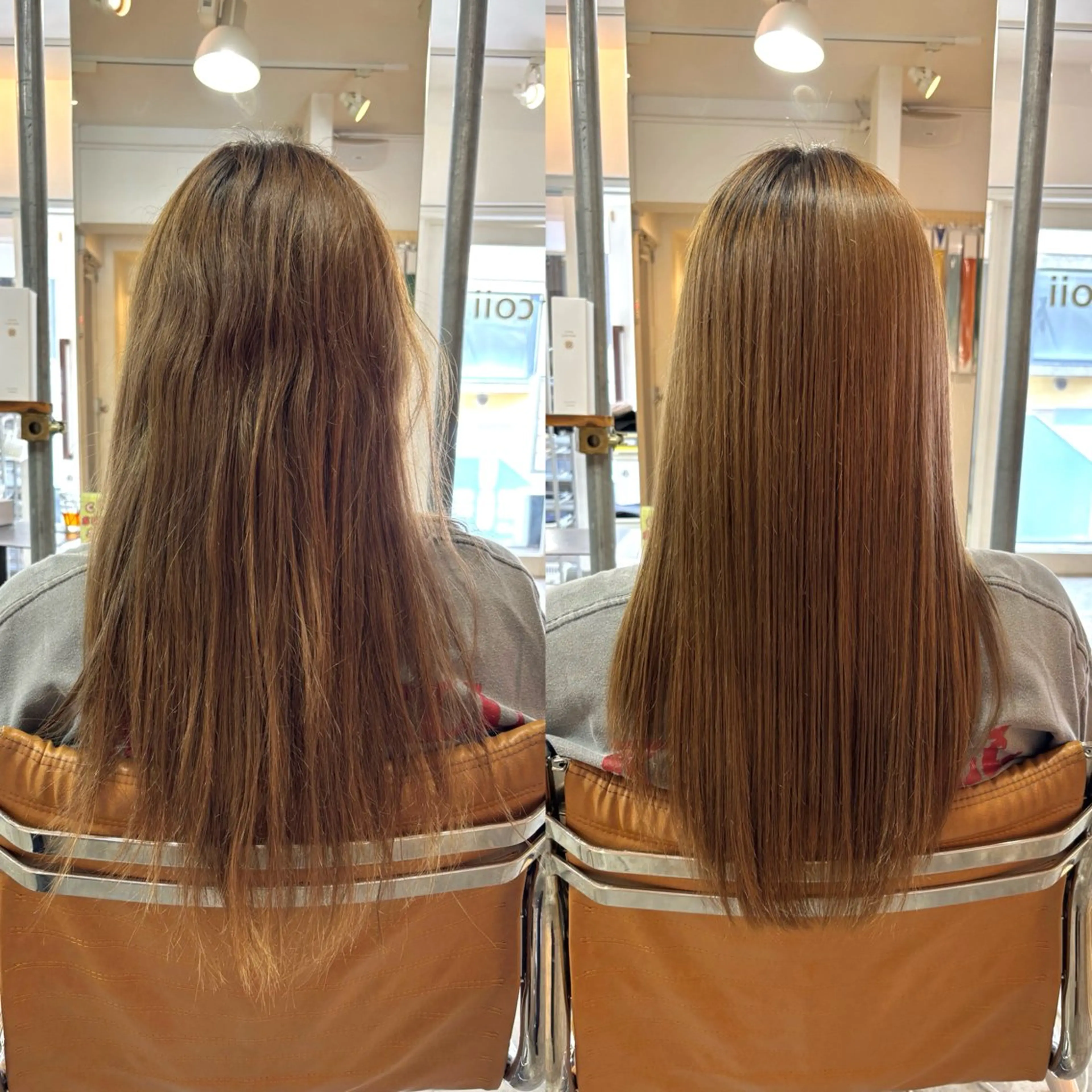 セミロング カット 縮毛矯正 トリートメント coii🌼はな🌼 ブリーチストレートのヘアスタイル