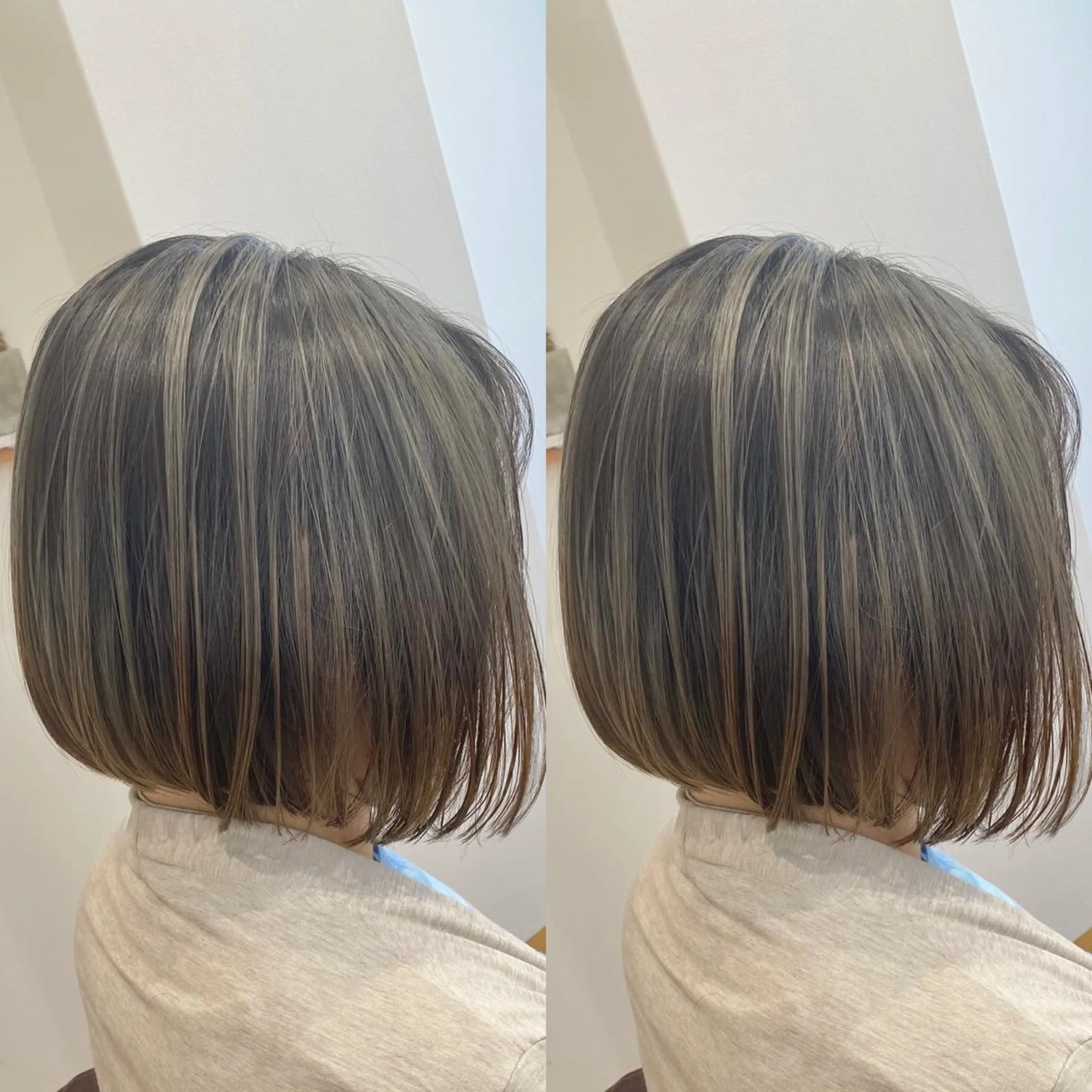 ショート カラー 前下がりボブ バレイヤージュ ベージュカラー ブリーチ インナーカラー KIZU 髪質改善 オカルト怪談のヘアスタイル