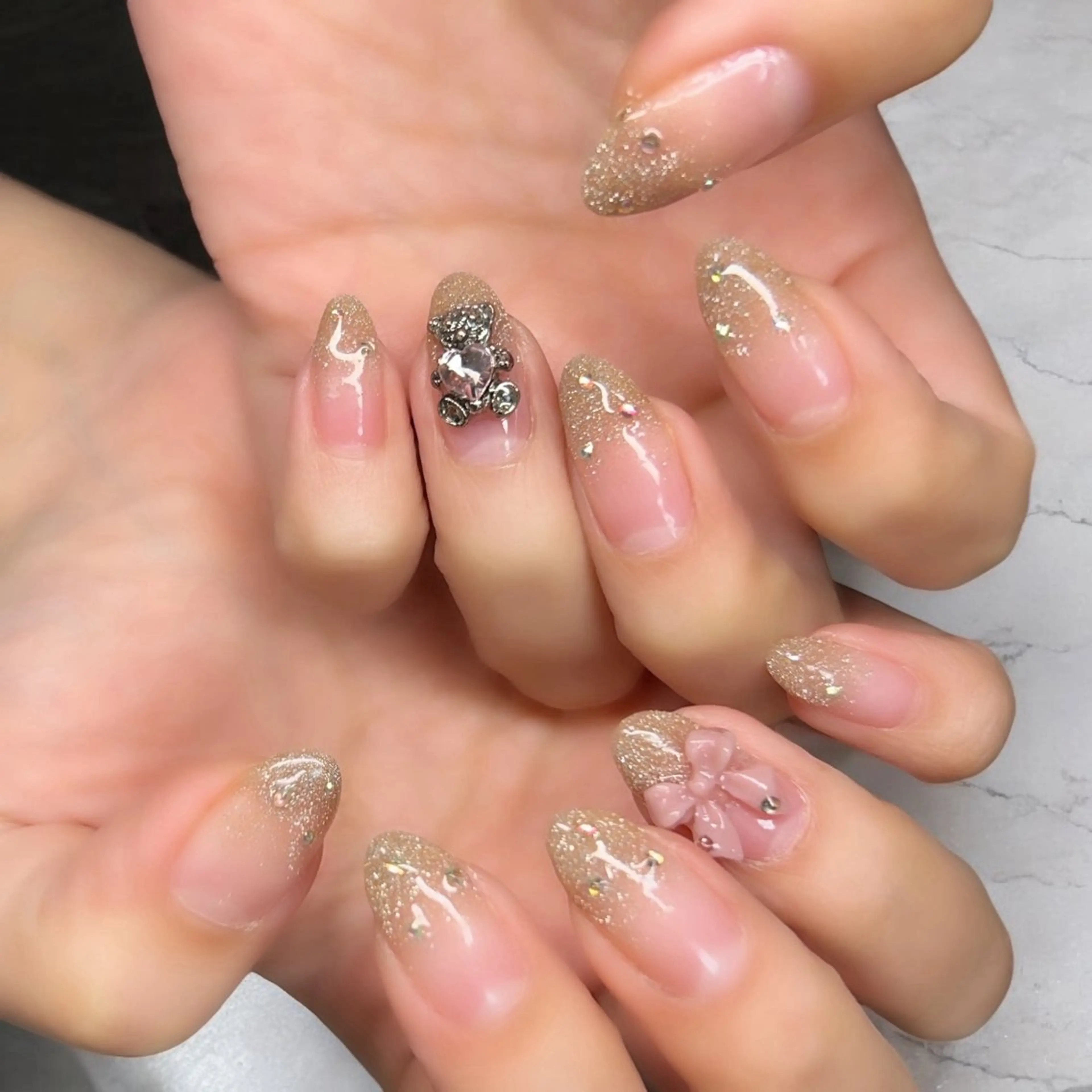 ネイル リボン ストーンネイル ハンドネイル orchid mikiのネイルデザイン