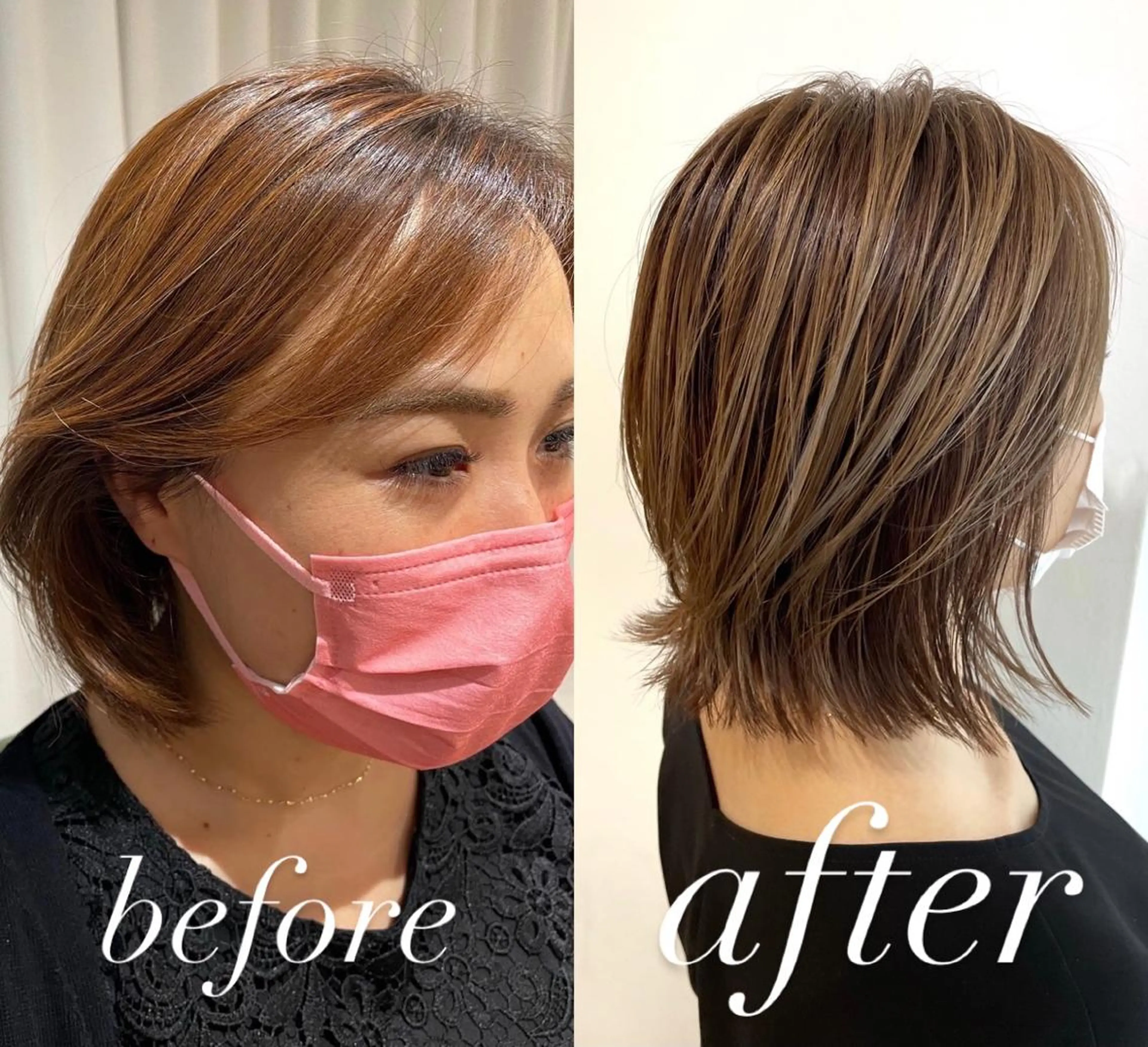 ミディアム カラー ボブ カット ヘアカラー トリートメント 過去一の柔髪ヘア 🌿IVYjoureのヘアスタイル
