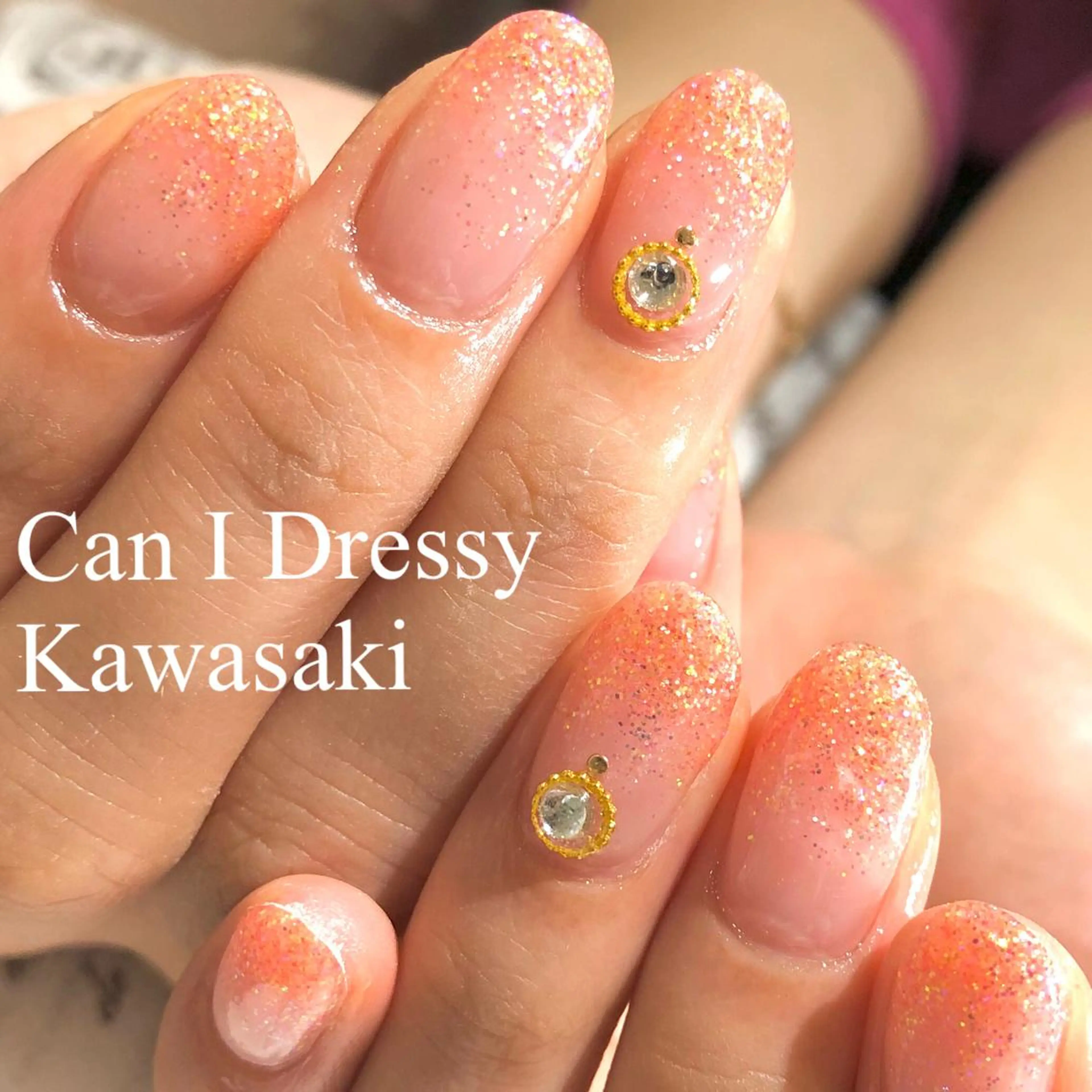 ネイル ラメ(グリッター) オレンジ ハンドネイル Can I 川崎店 三島 久美子のネイルデザイン