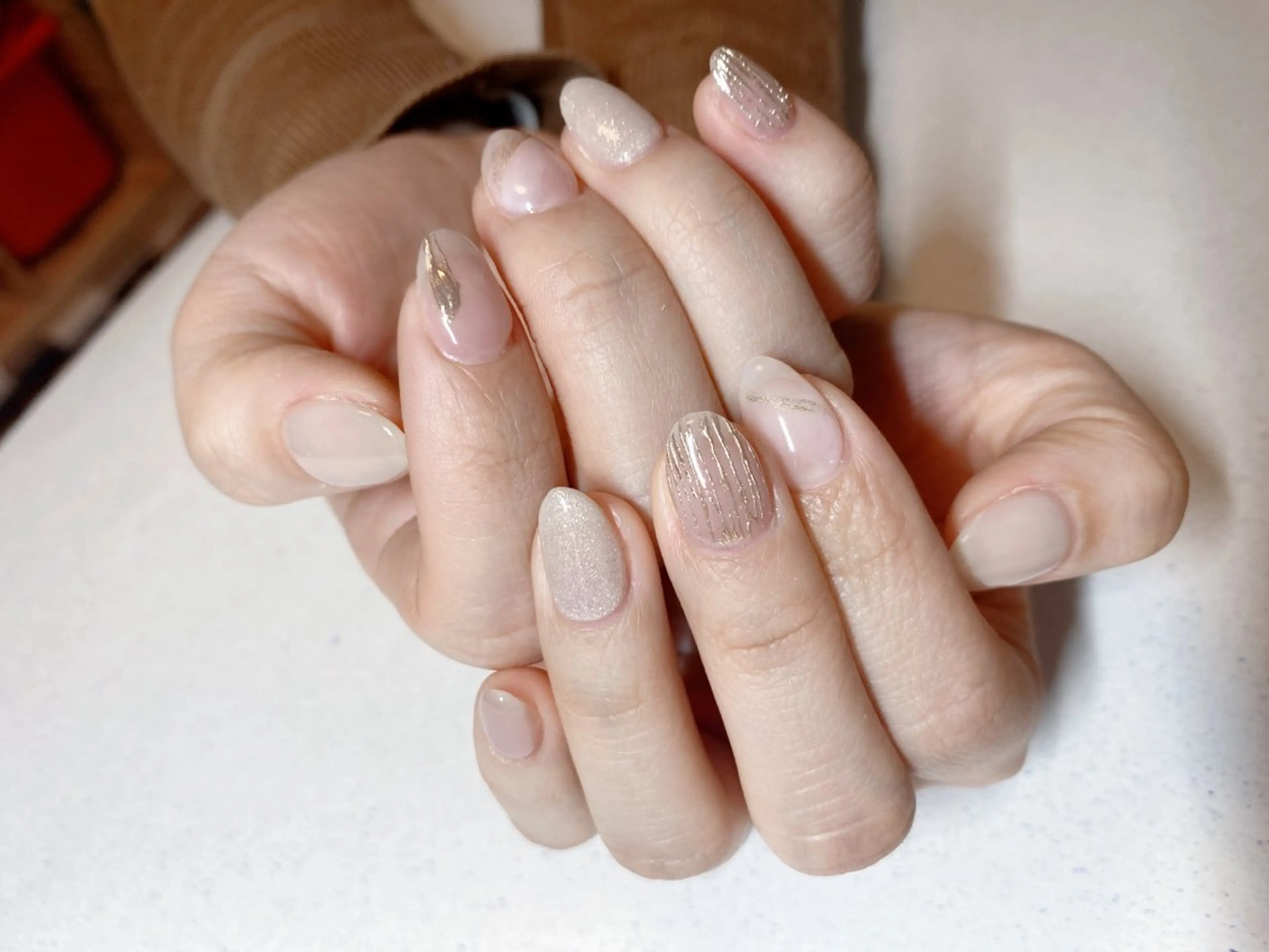 ネイル 長さ出し ジェルネイル キラキラネイル 大理石ネイル(マーブル) ニュアンスネイル Morpho nailのネイルデザイン