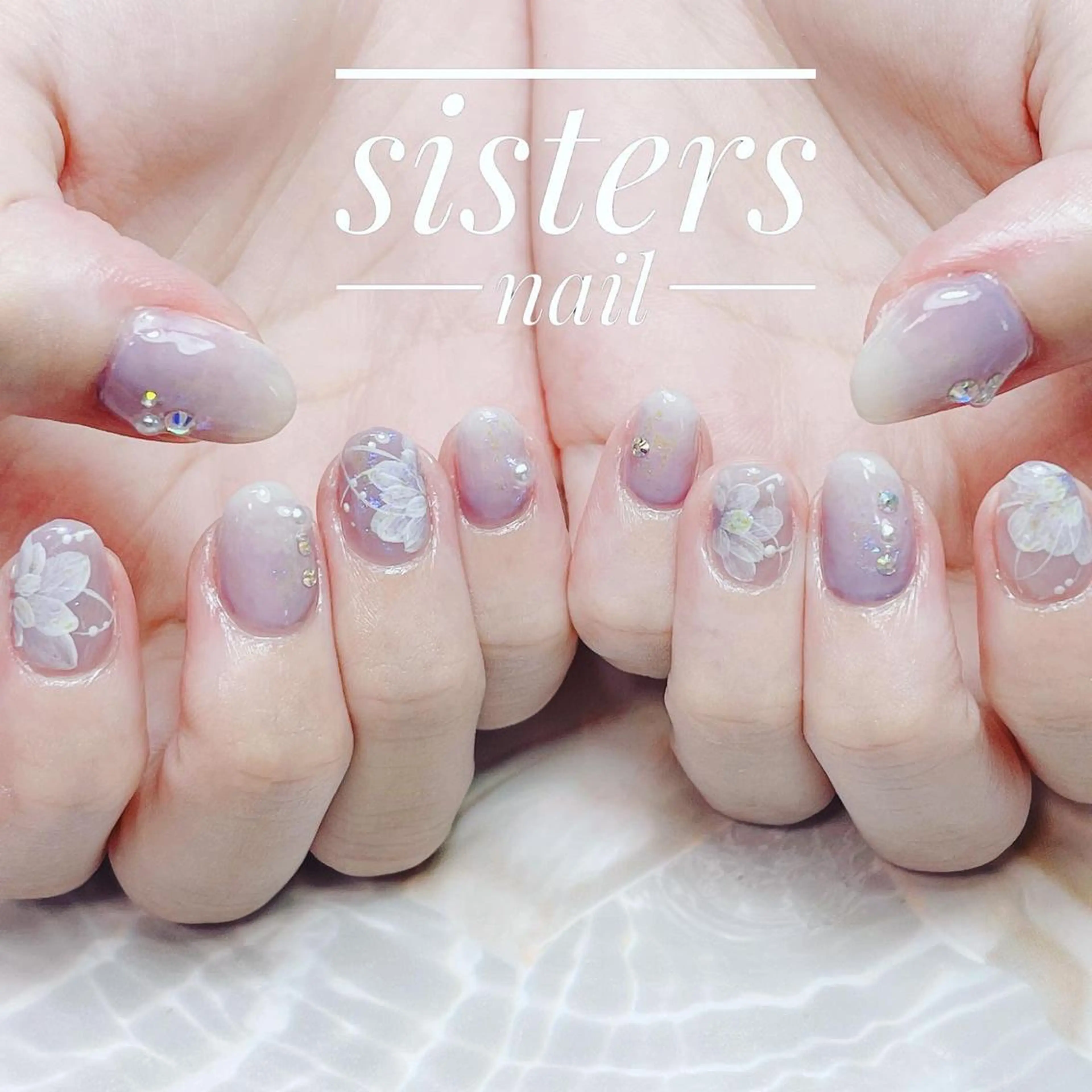 ネイル アートネイル フラワーネイル グラデーション オフィスネイル パープル ハンドネイル ハンドケア sisters nail.fのネイルデザイン