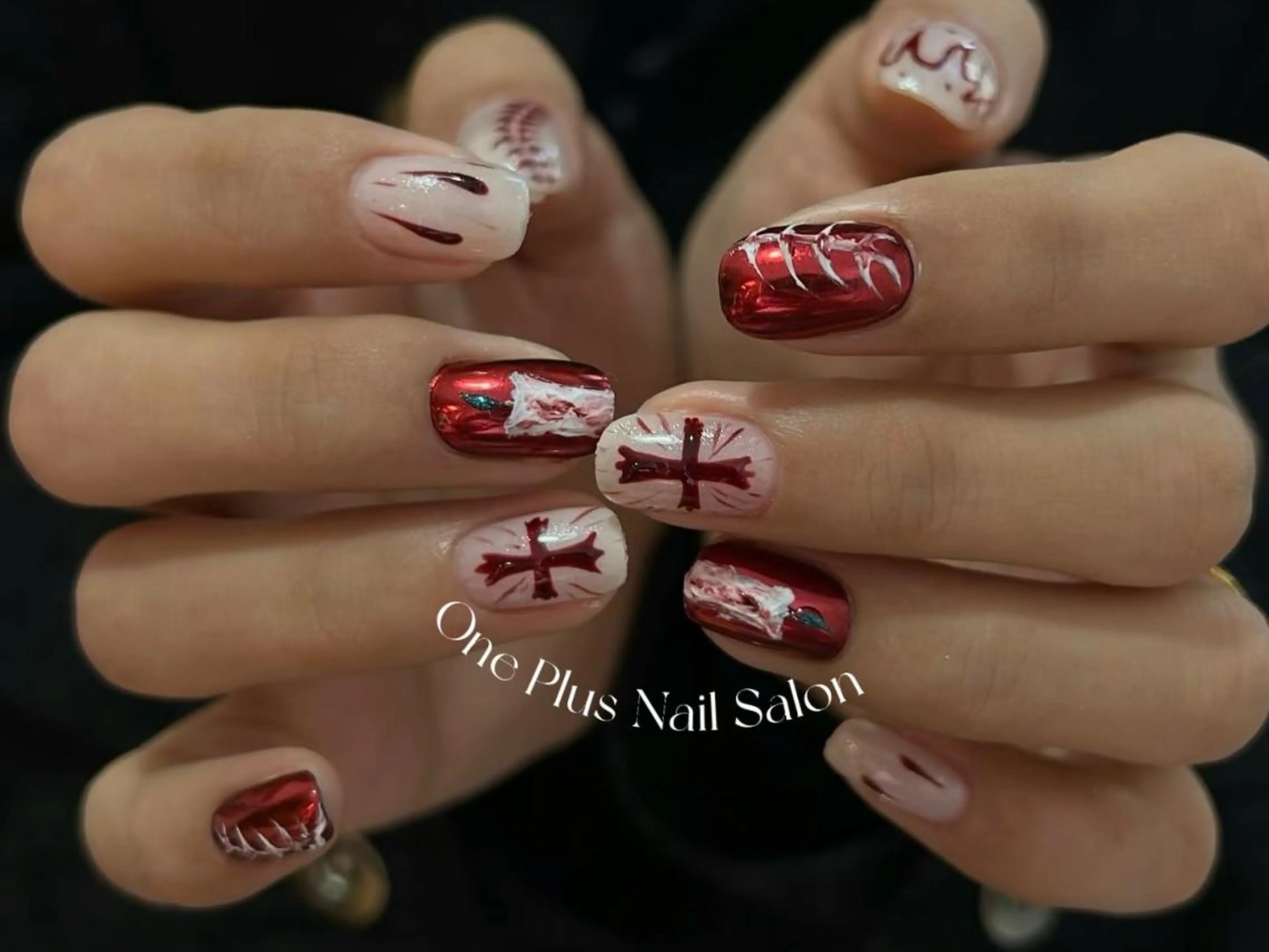 ネイル ボルドー フレンチネイル ガーリー 韓国ネイル ワンホンネイル ハンドネイル One Plus キキのネイルデザイン