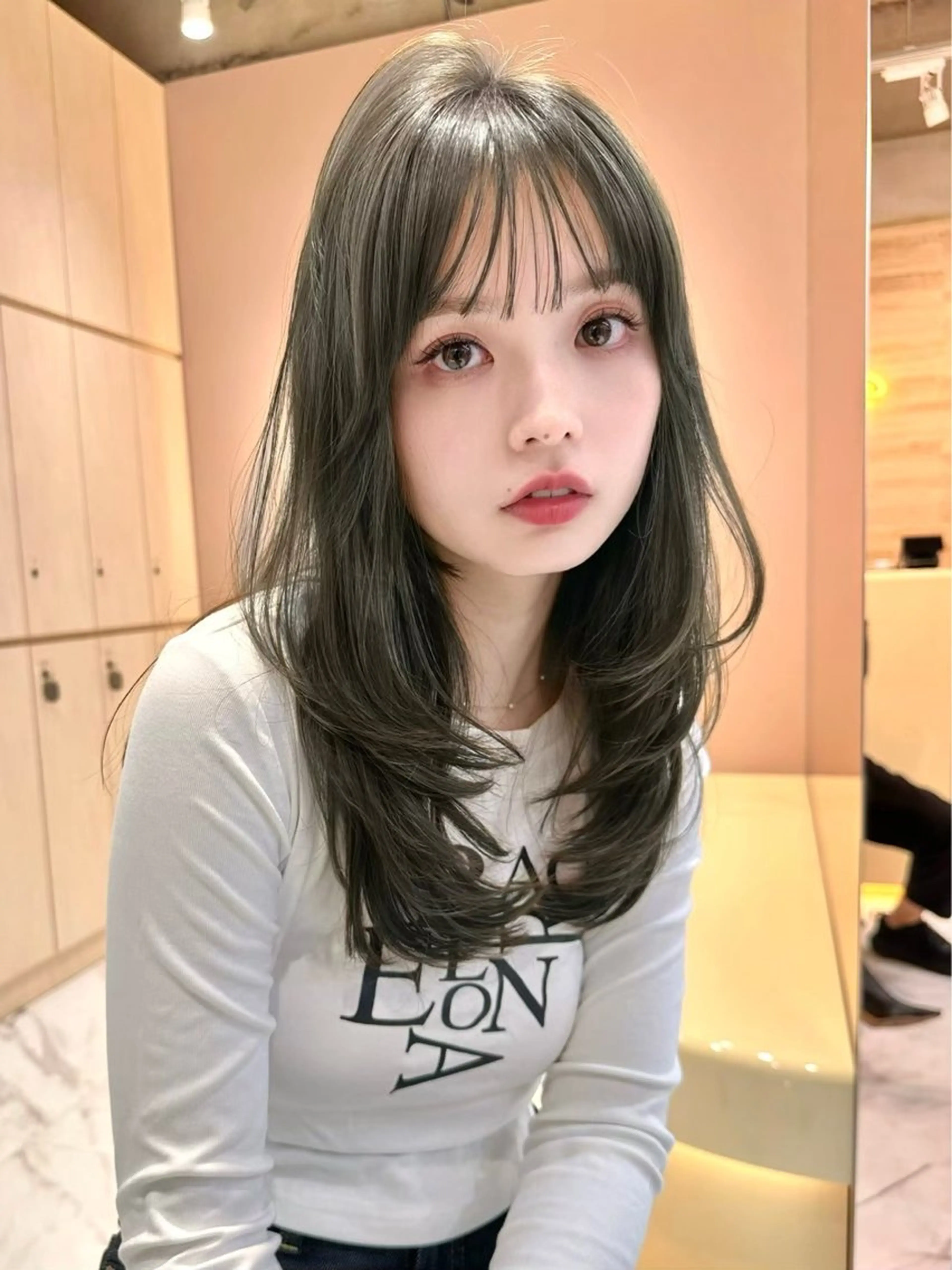 ミディアム カット ヘアカラー トリートメント ブリーチなし髪質改善 🎀はのん 韓国ヘアのヘアスタイル