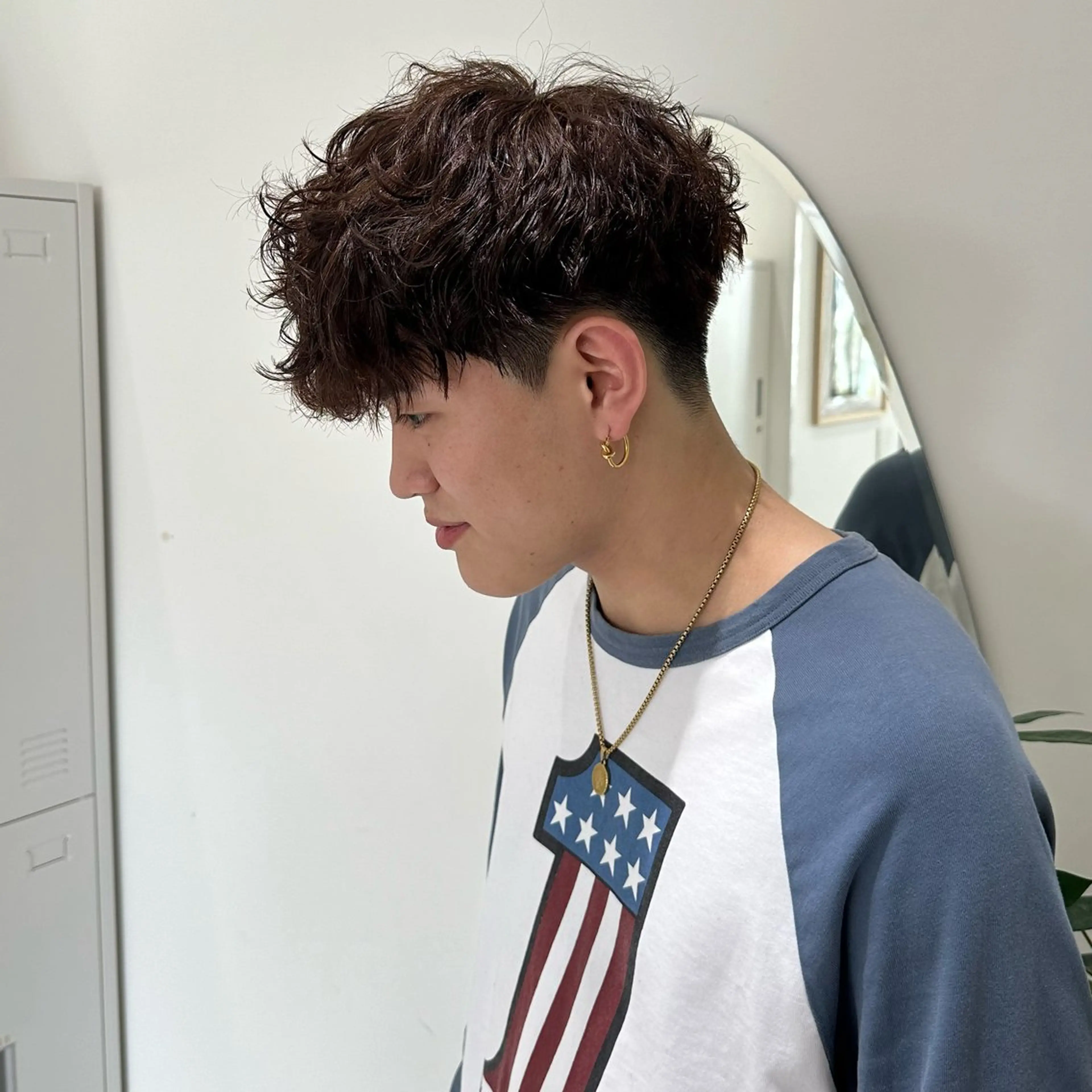 パーマ メンズ メンズパーマ スペインカール 赤み消し/オリーブ カーキ/福田れんのヘアスタイル