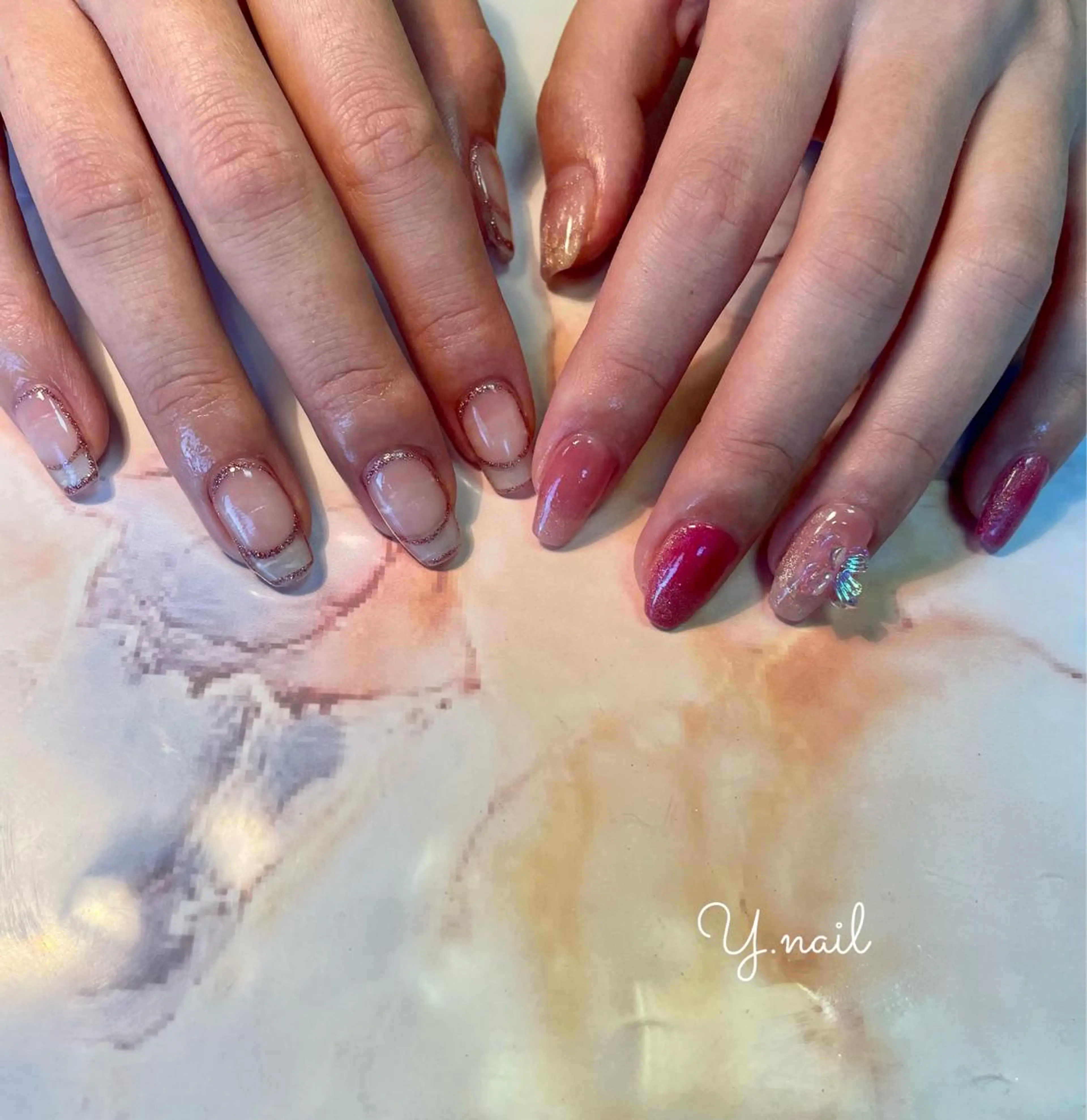 ネイル フレンチネイル ラメ(グリッター) マグネットネイル Feliz所属・Feliz 楽しいネイルサロンのネイルデザイン