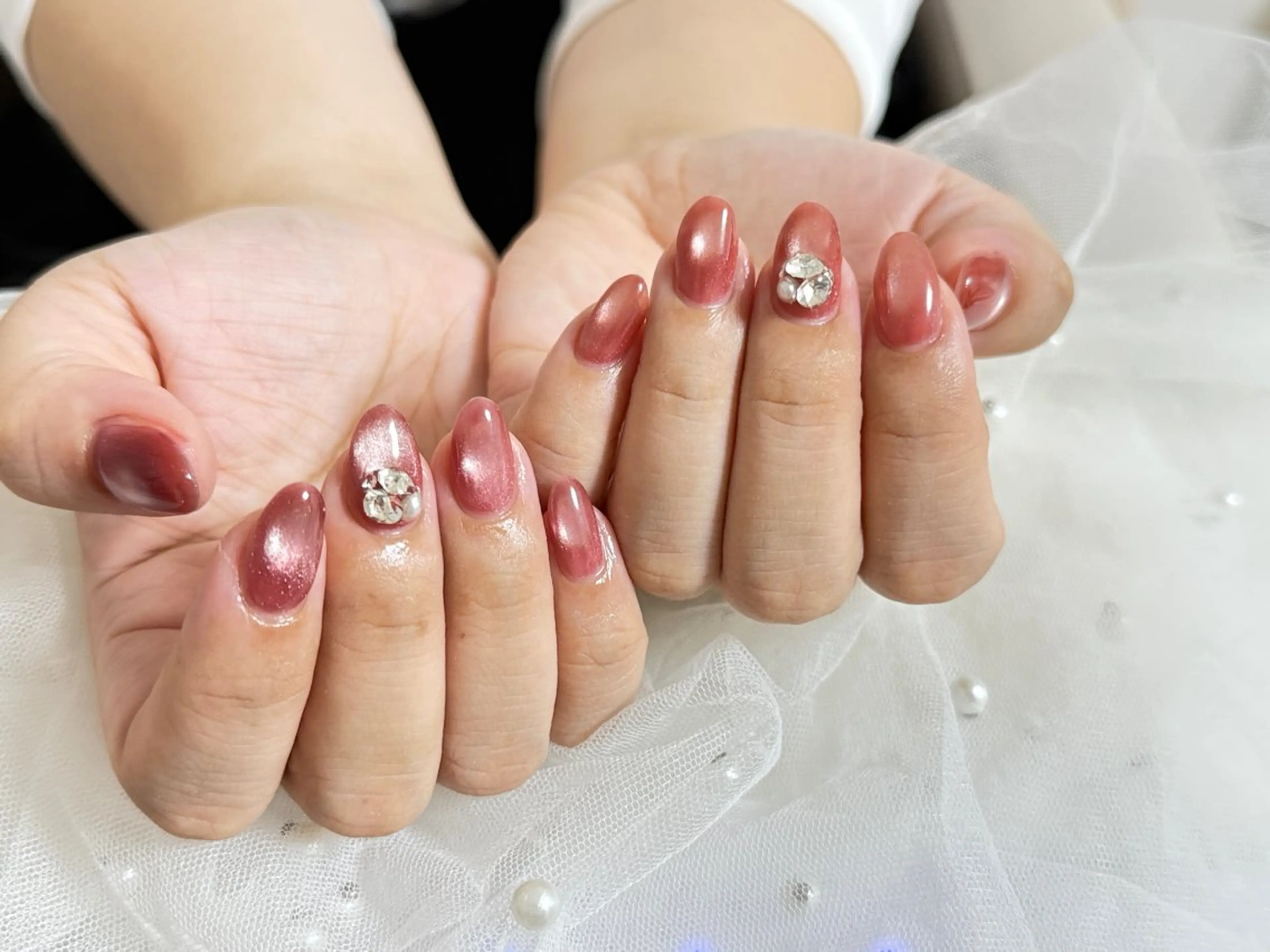 ネイル ブルー フレンチネイル マグネットネイル ニュアンスネイル オフィスネイル ハンドネイル Mnail _KKのネイルデザイン
