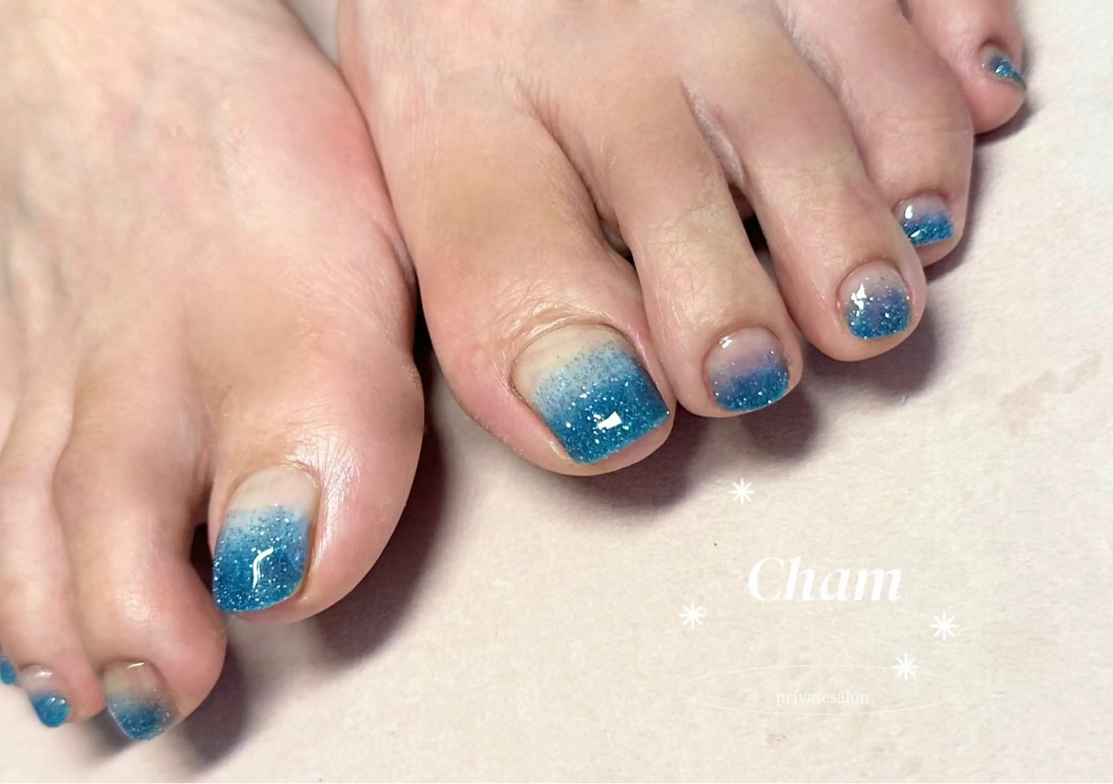 ネイル ブルー フットネイル Cham所属・Cham Haruのネイルデザイン