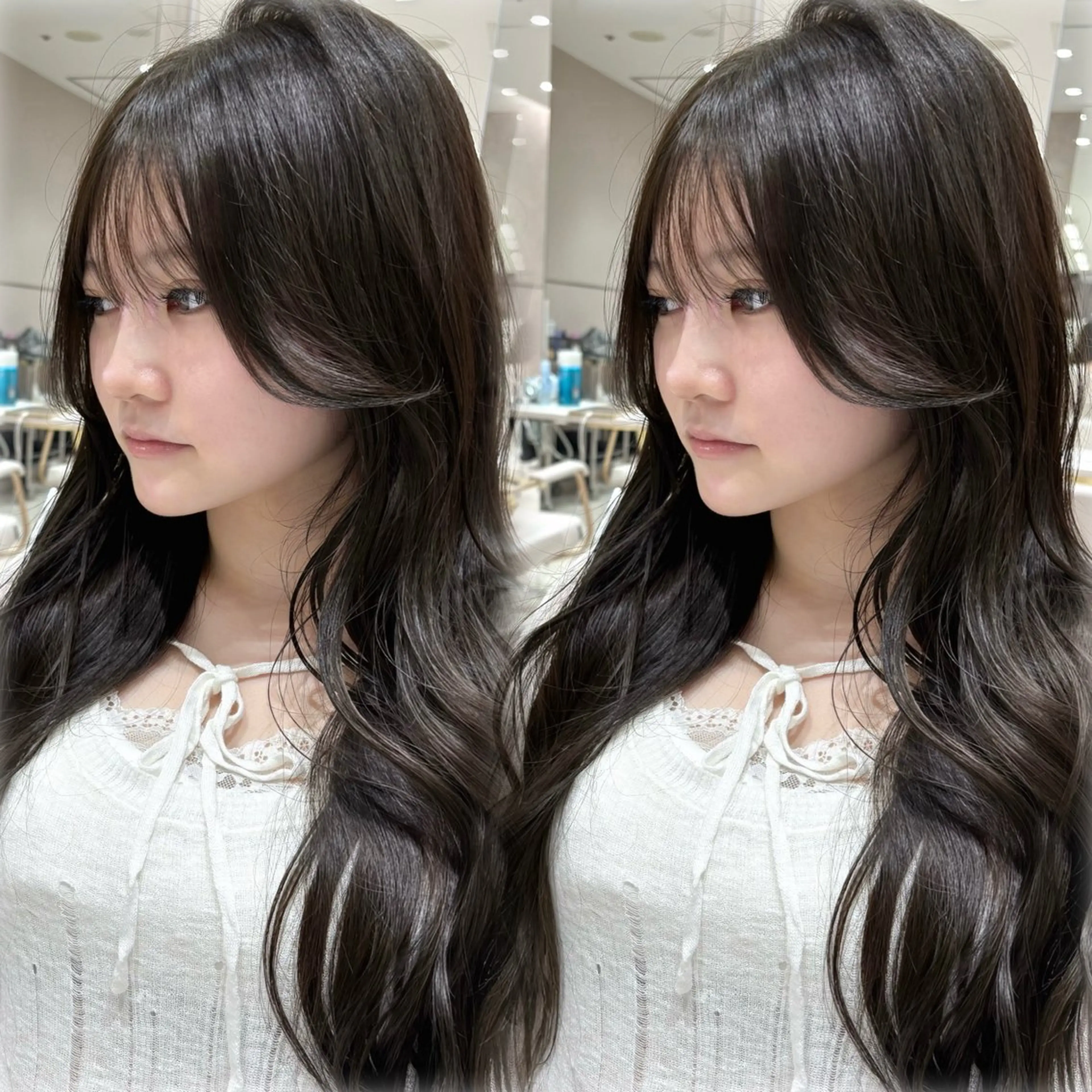 ロング カラー ブラウンカラー 透明感カラー オリーブブラウン ヘアカラー トリートメント ✨韓国風レイヤー/ 透明感カラー🩶りくのヘアスタイル