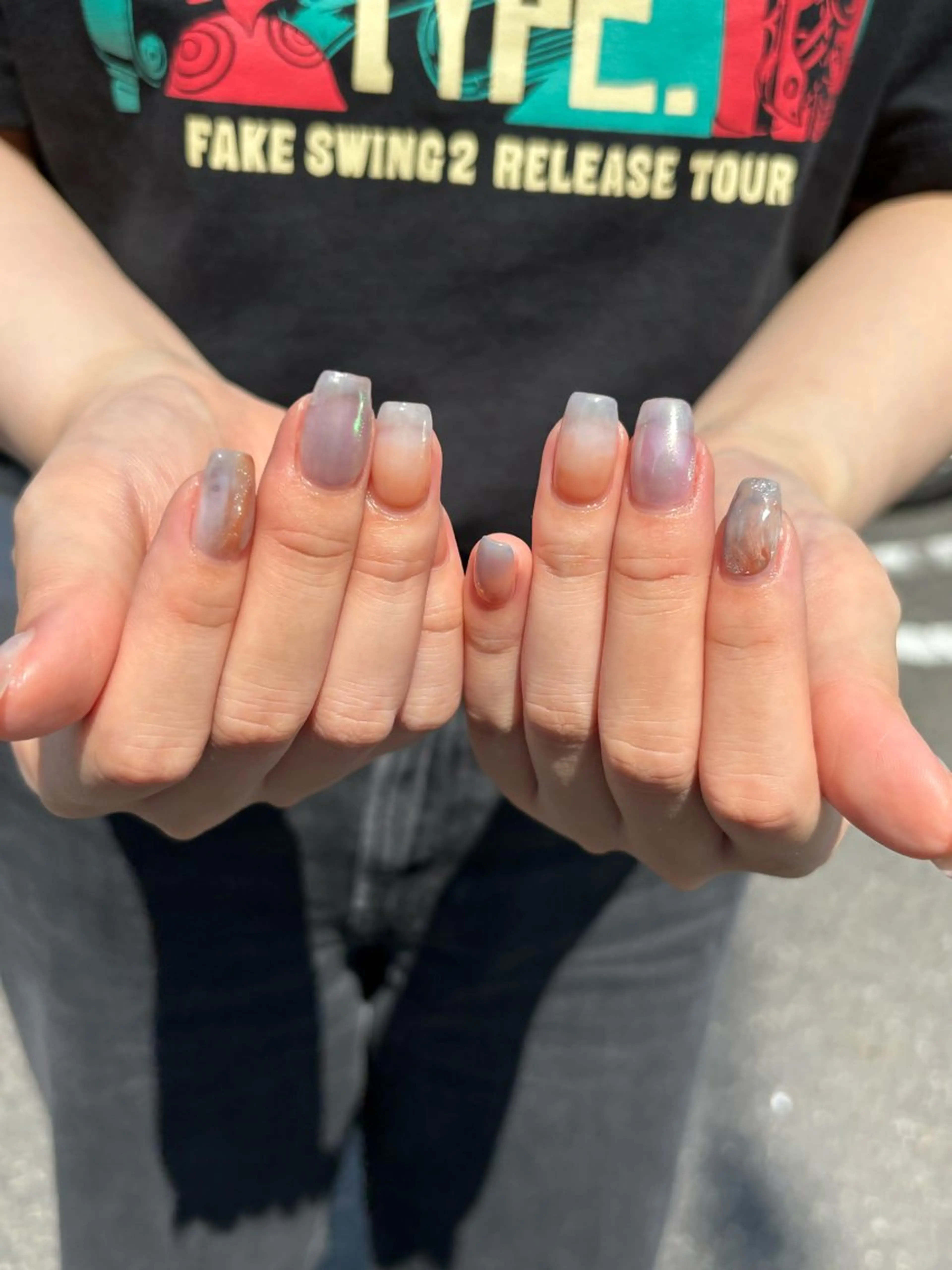 ネイル ブルー オレンジ ハンドネイル kotone / tone 倉敷のネイルデザイン