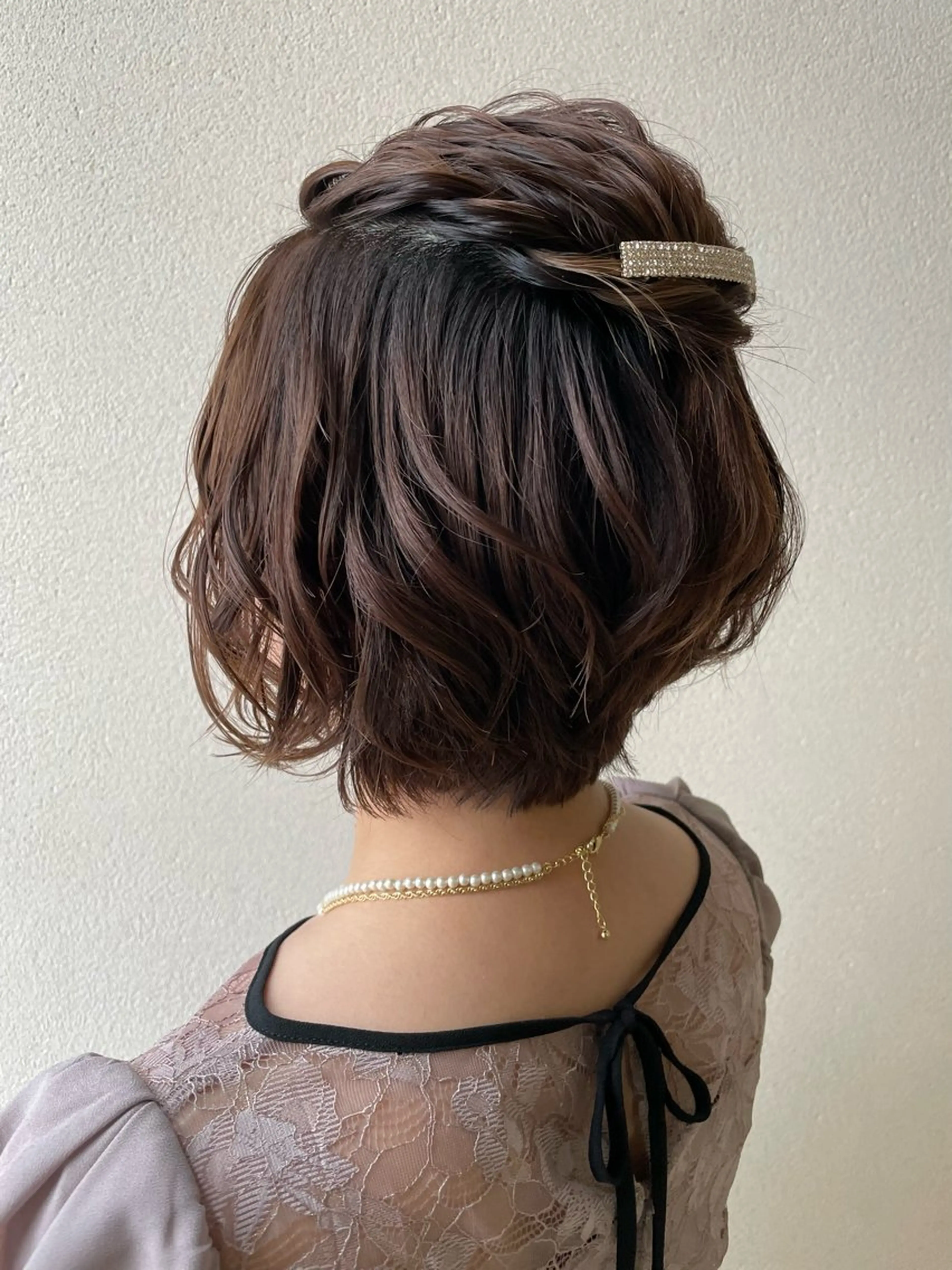 ショート ヘアアレンジ ハーフアップ 結婚式・ブライダル ボブ ヘアセット 沢田 瞳のヘアスタイル