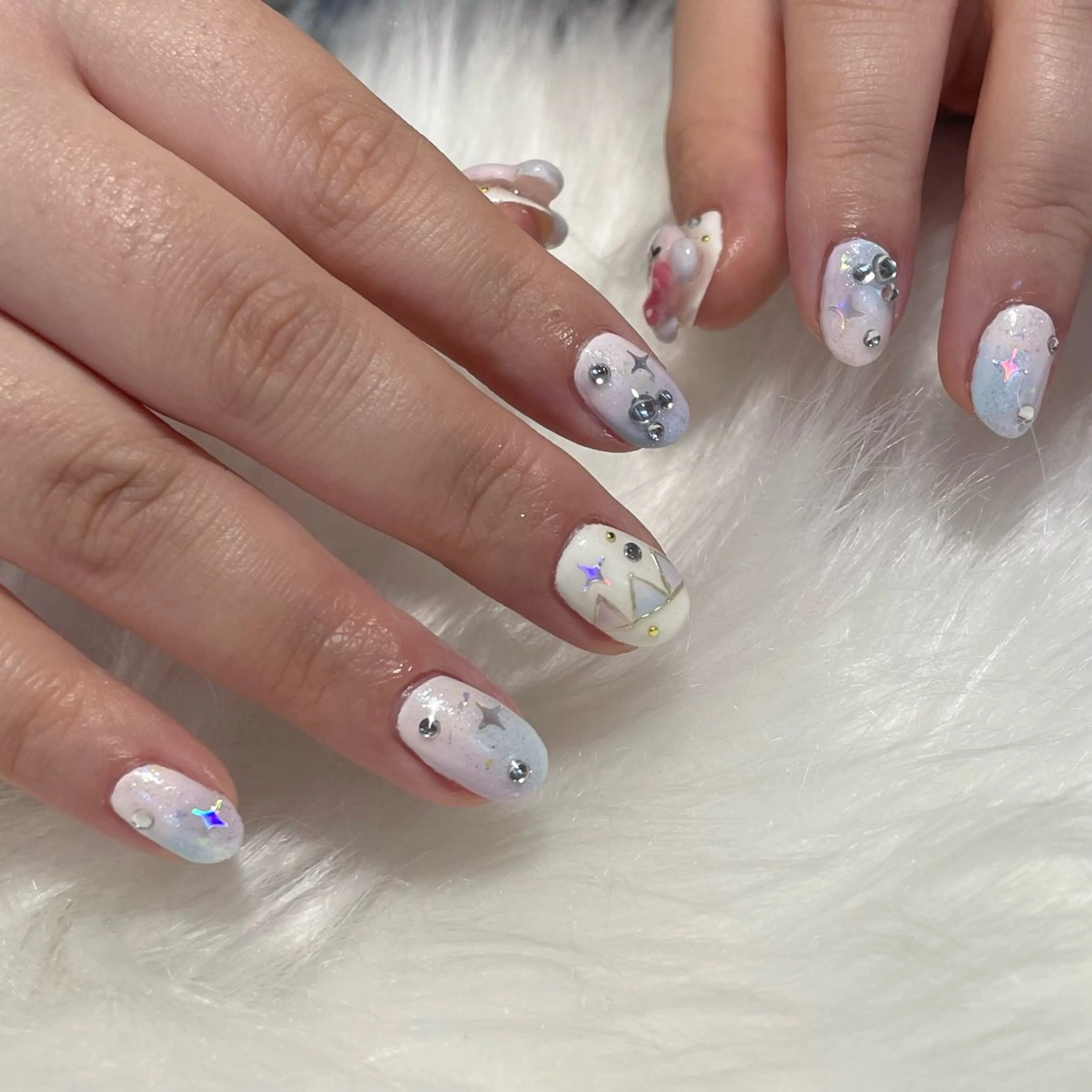 ネイル 持ち込み ストーンネイル ハンドネイル neige Kouzukiのネイルデザイン