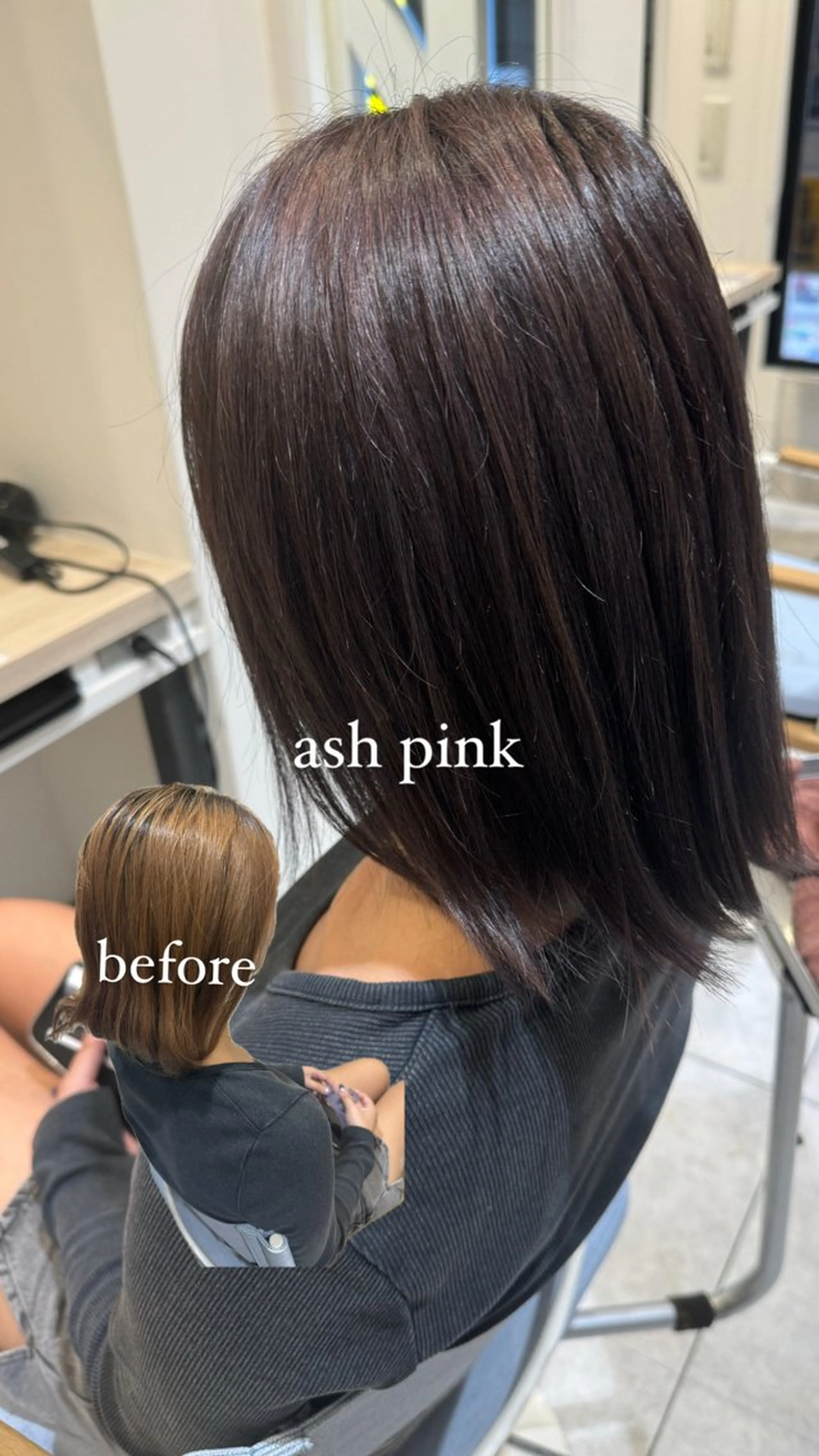 ミディアム カラー アッシュ ブリーチ 透明感カラー ピンクカラー 顔周りレイヤー/ウル フカット/RIN🍎のヘアスタイル