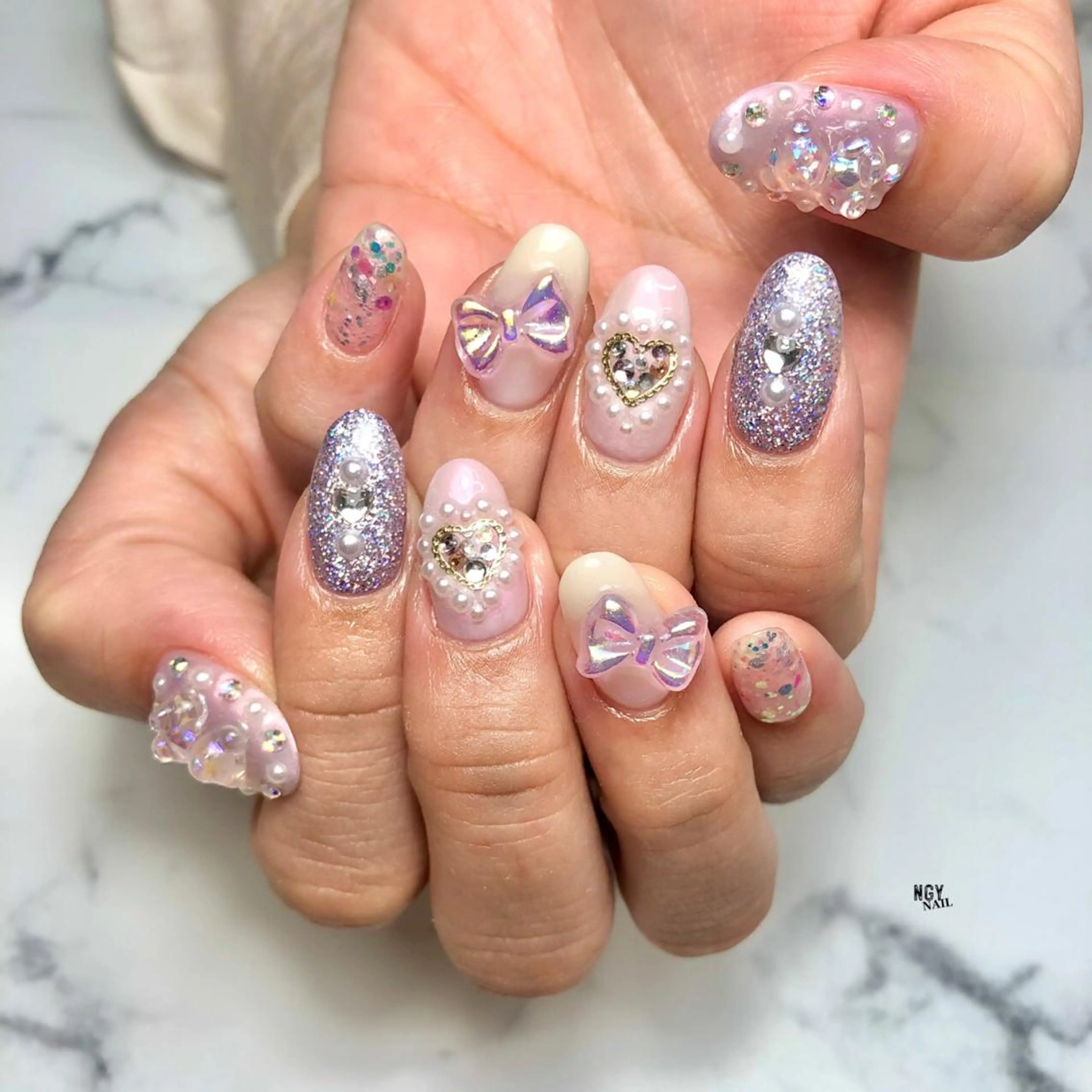 ネイル ジェルネイル ハート ラメ(グリッター) パラジェル パステルネイル ハンドネイル NAIL NOWのネイルデザイン