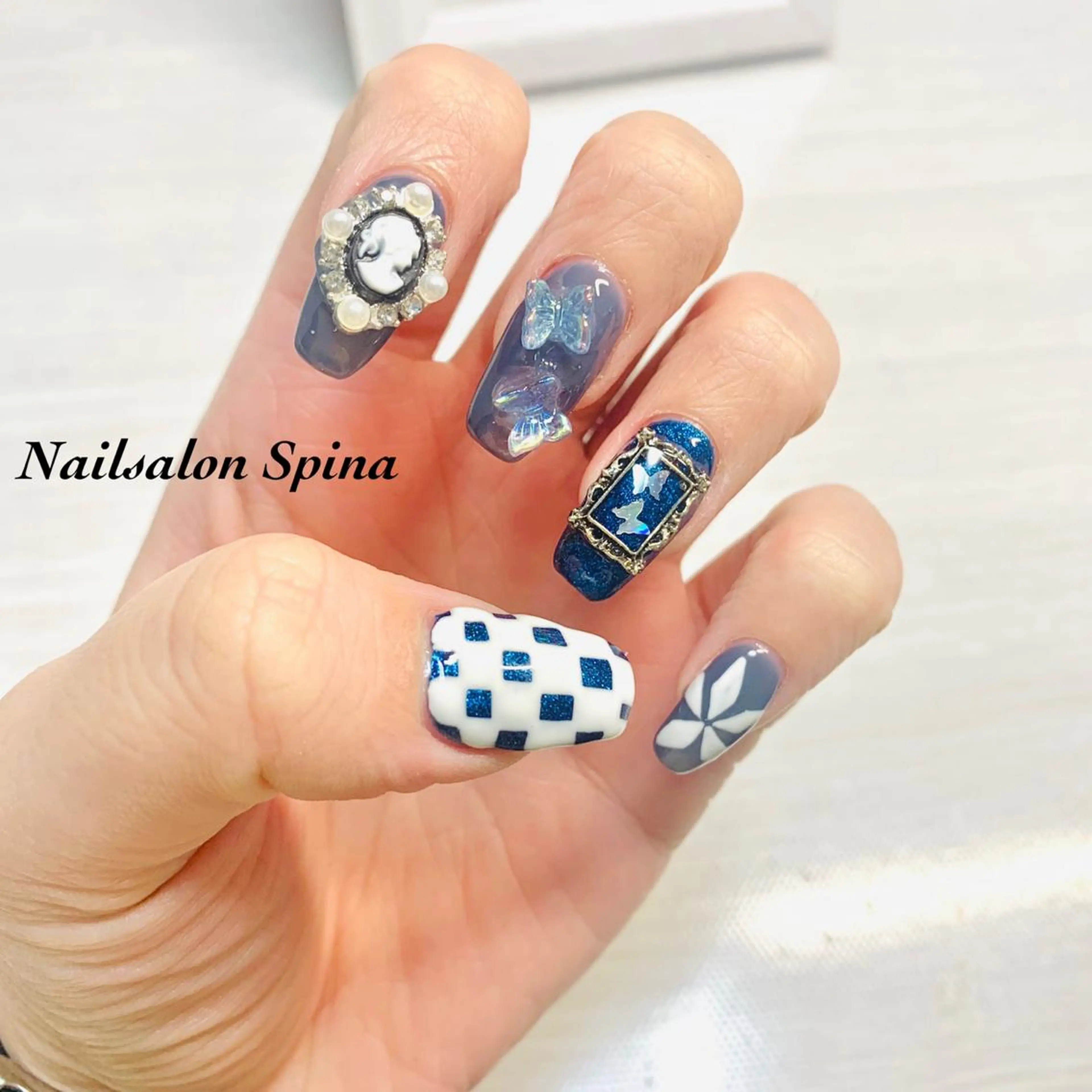 ネイル アートネイル ブルー Nailsalon Spina 琴美のネイルデザイン