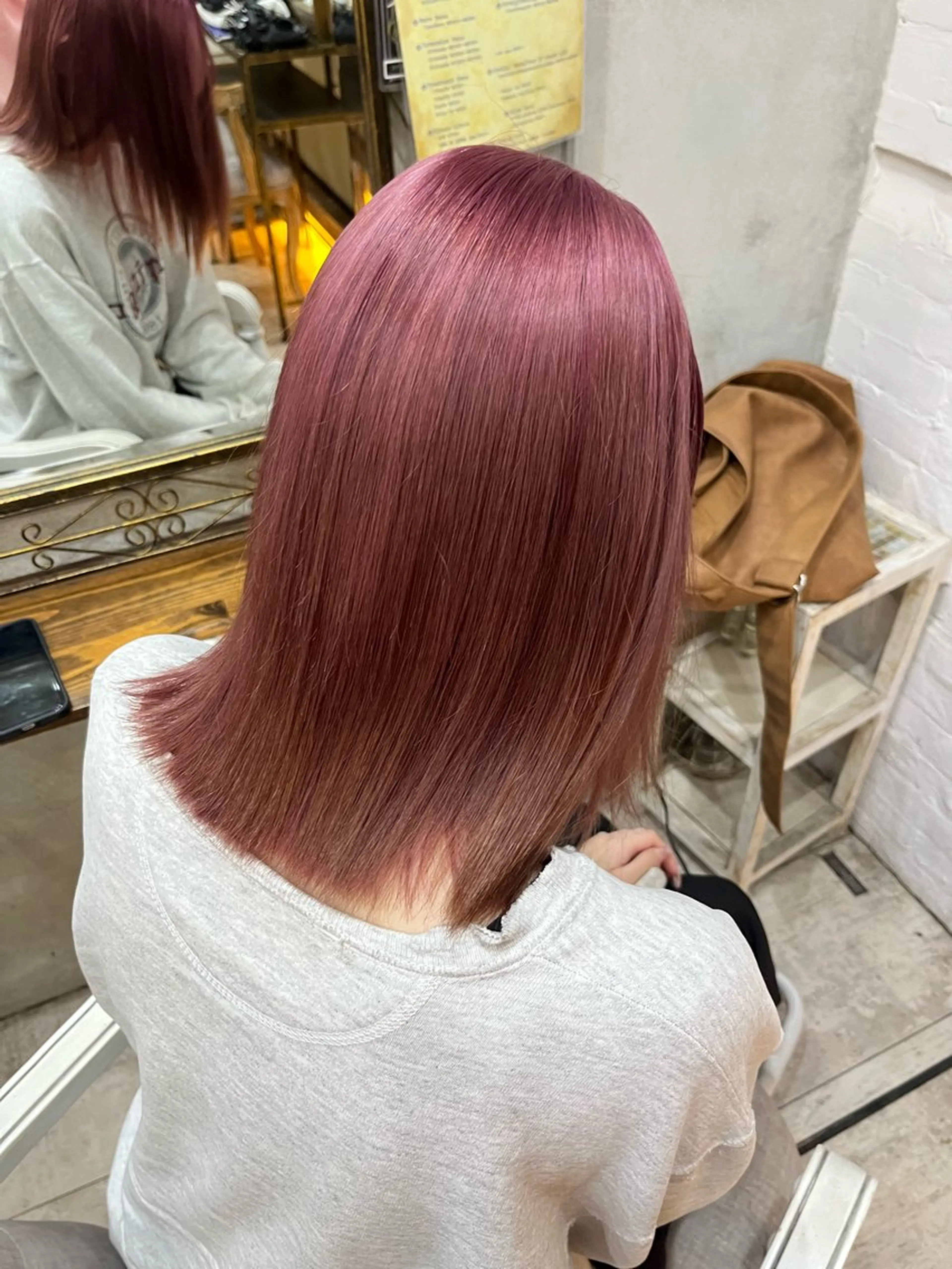 ミディアム カラー ベージュカラー ピンクカラー ピンクベージュ ヘアカラー トリートメント 艶髪/ハイトーン/ ヘアセット/モエノのヘアスタイル