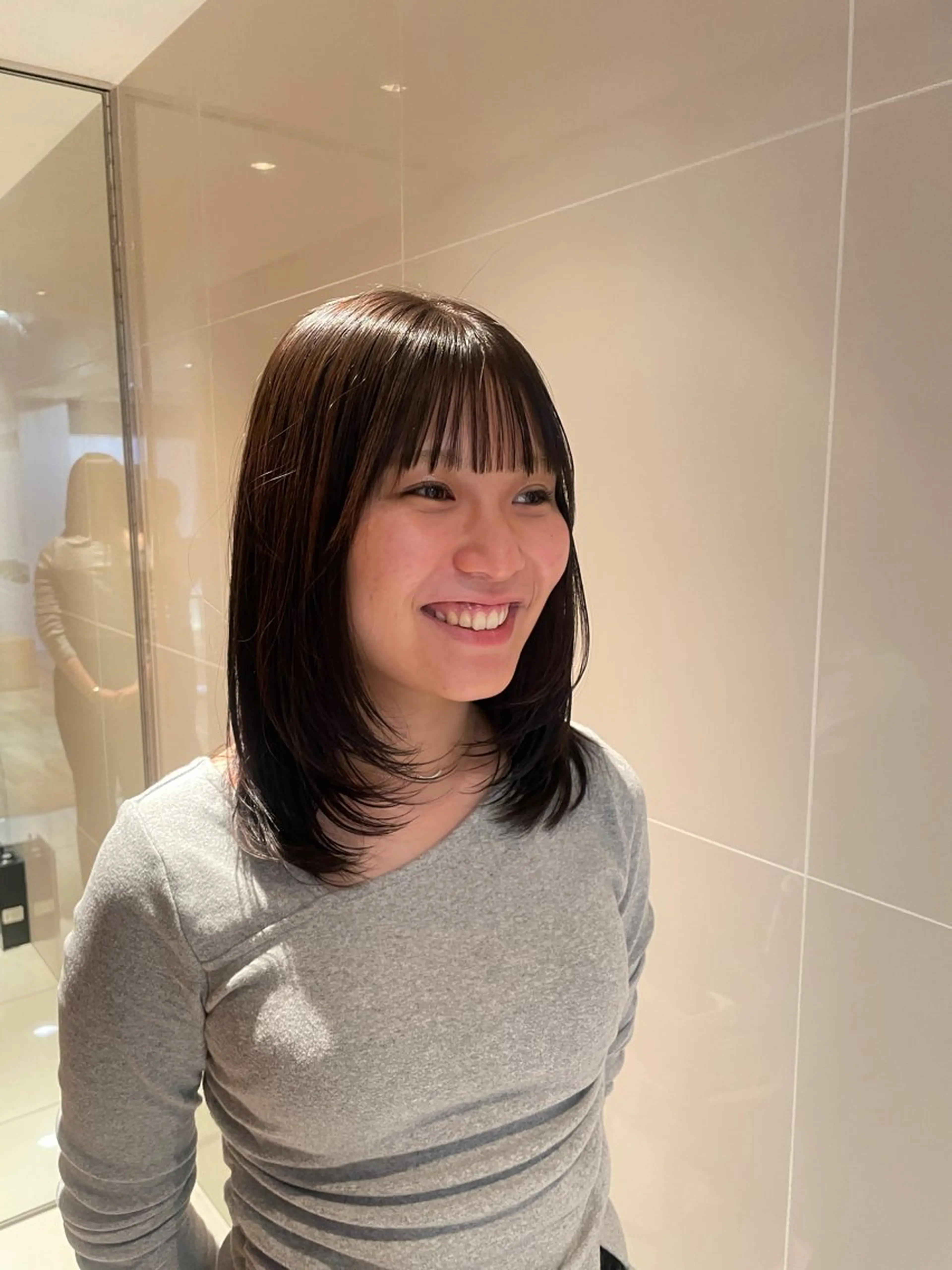 ミディアム レイヤーカット 縮毛矯正 縮毛矯正 mixパーマ/暖色 カラー/ひかるのヘアスタイル