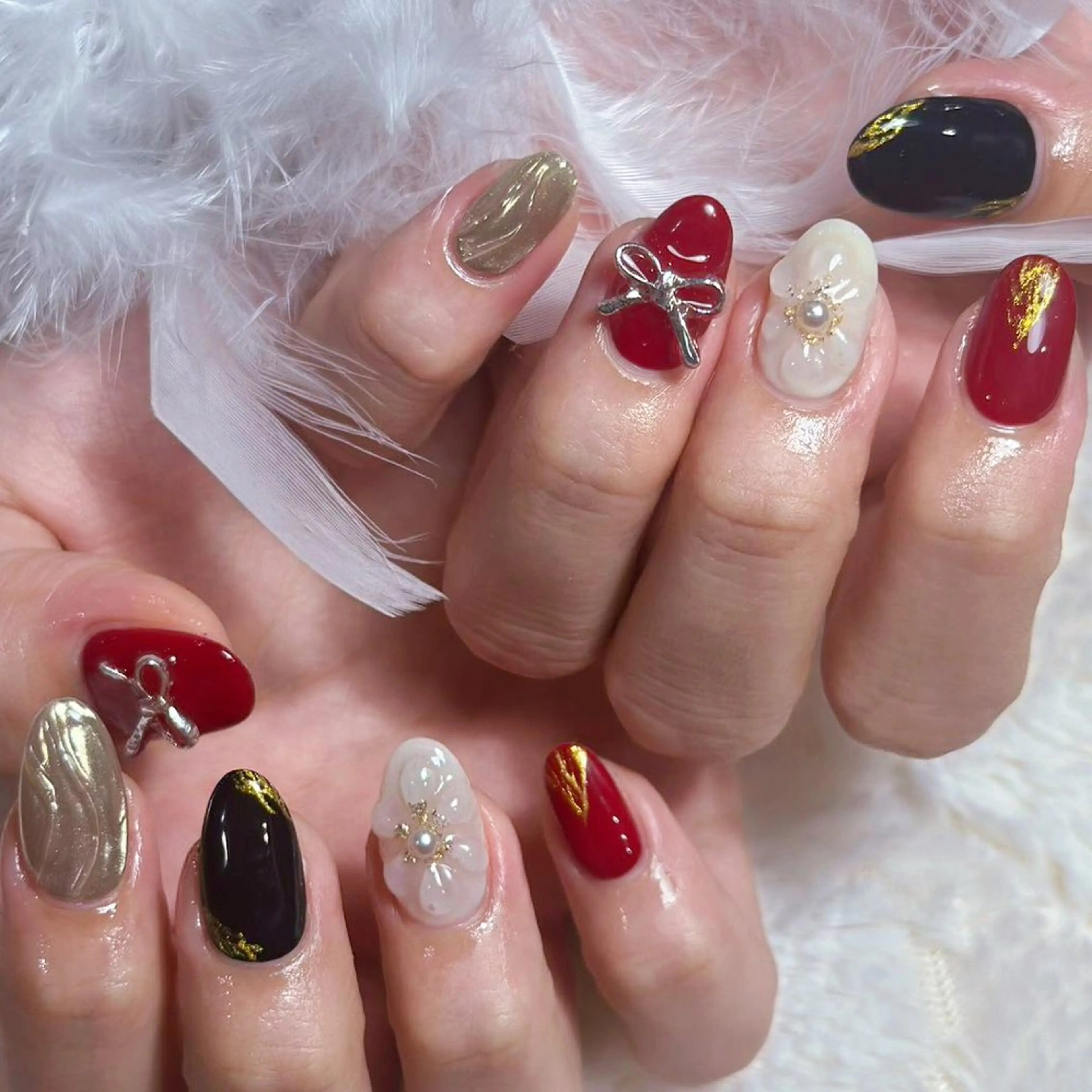 Hand💅🏻3D kitty耳、ハイビスカス海ネイル🌟持ち込みOKの写真