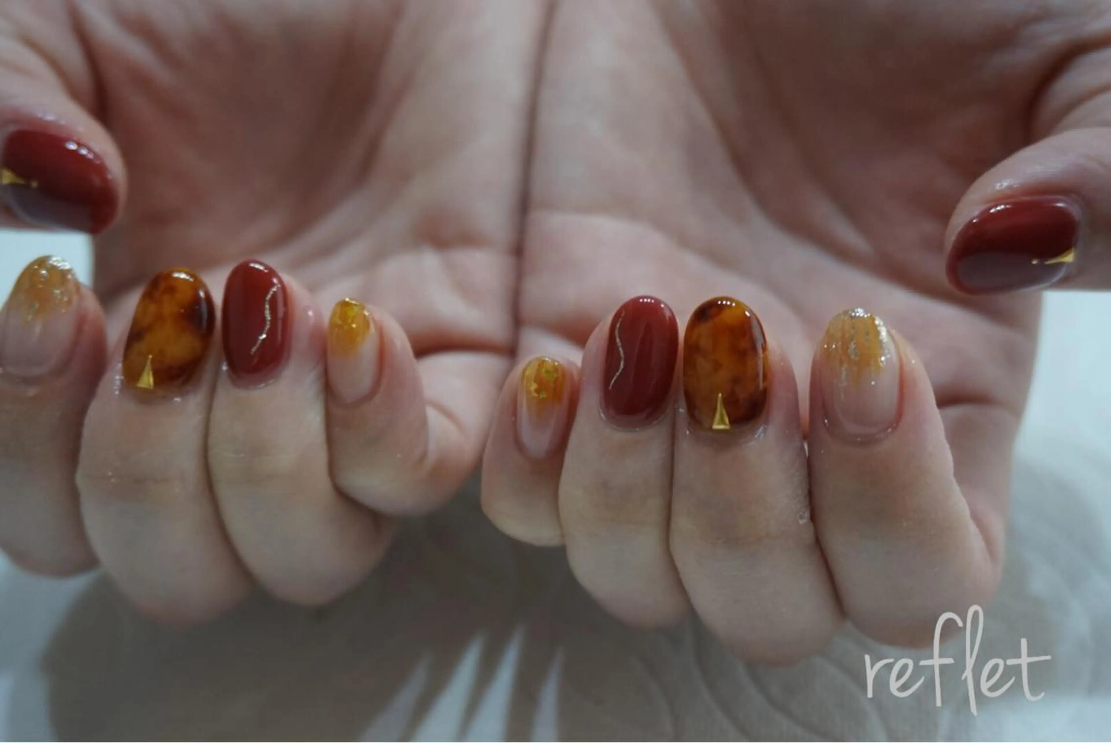 ネイル アートネイル べっ甲ネイル ニュアンスネイル ハンドネイル reflet nailのネイルデザイン