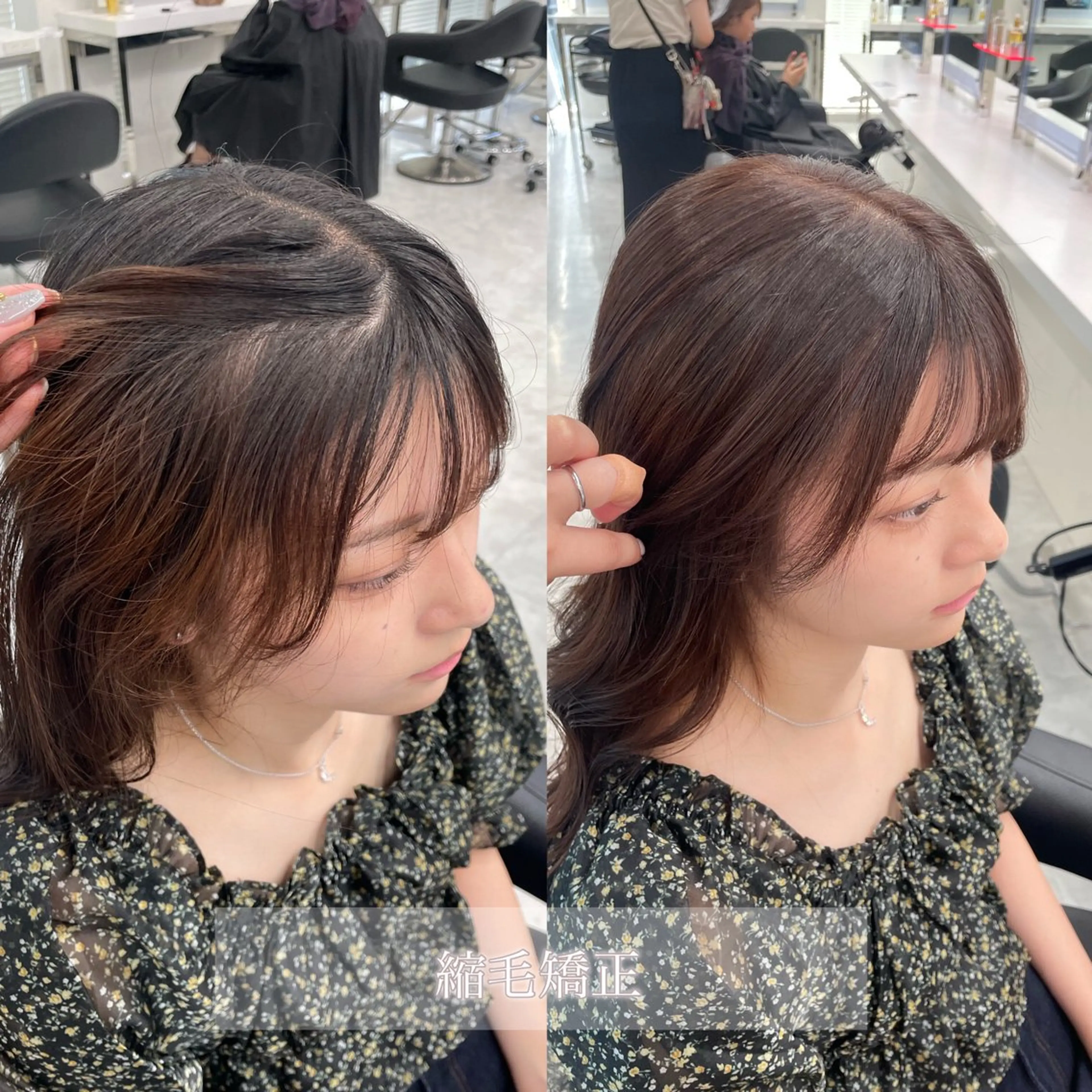 セミロング カラー ヘアアレンジ nana【艶髪】/ 顔まわり/縮毛矯正のヘアスタイル