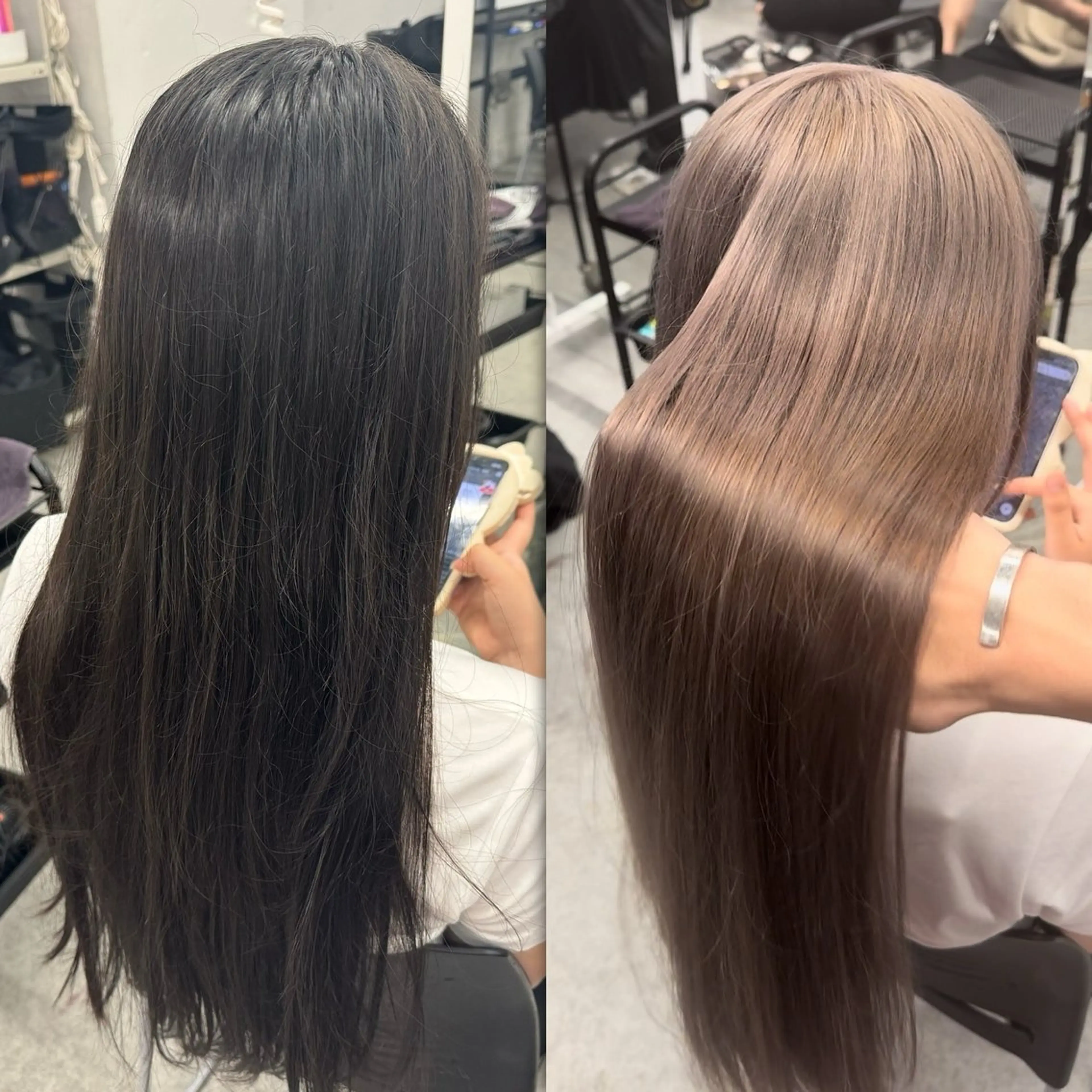 ロング カラー ブリーチ ケアブリーチ 髪質改善 ヘアカラー トリートメント 透けるやわらか艶髪♡ ナチュラルストレートのヘアスタイル