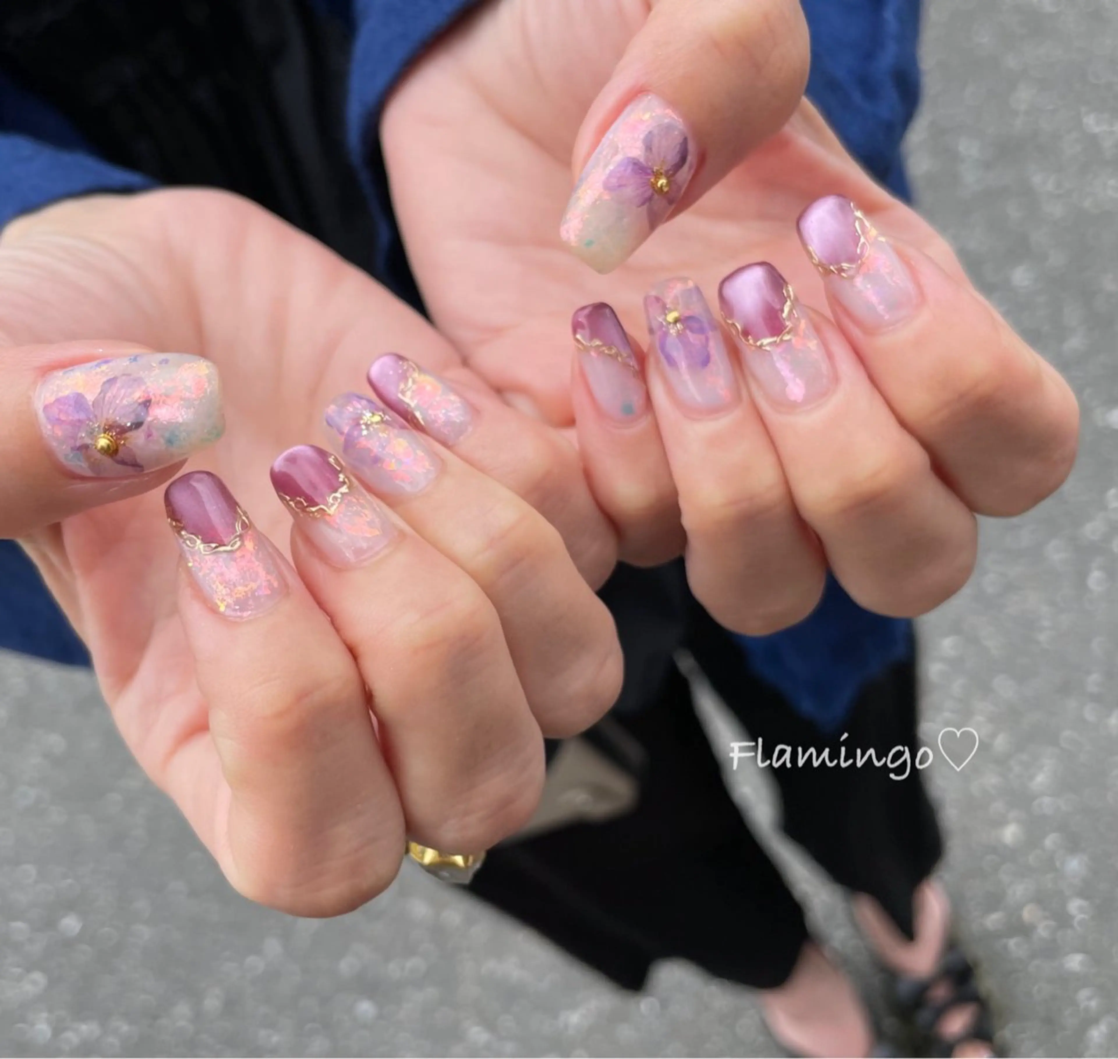 ネイル フレンチネイル マグネットネイル ミラーネイル シンプル／上品／爪育 ☺︎Flamingoのネイルデザイン