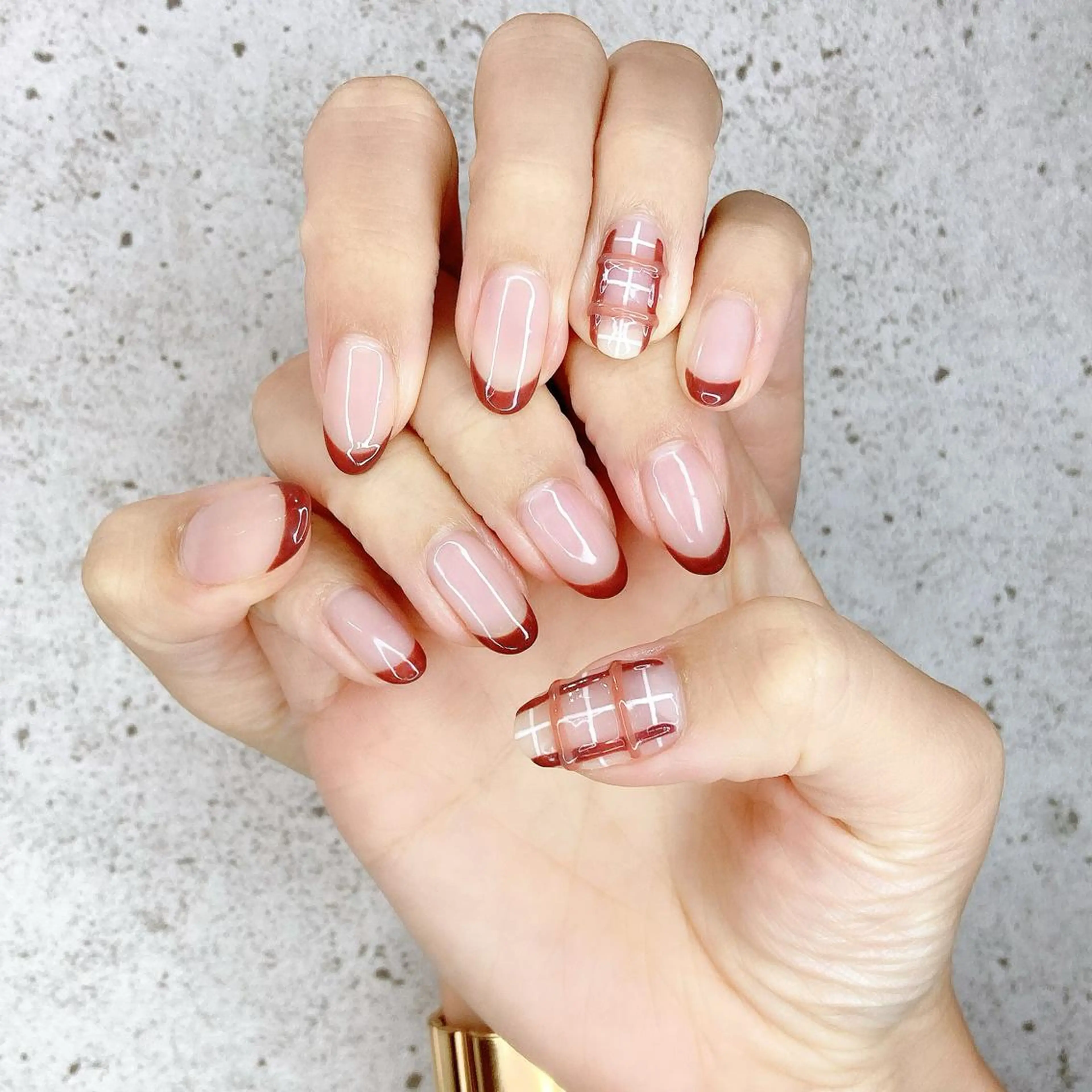 ネイル ブラウン フレンチネイル ジェルネイル パラジェル 冬ネイル ハンドネイル Nail Kのネイルデザイン