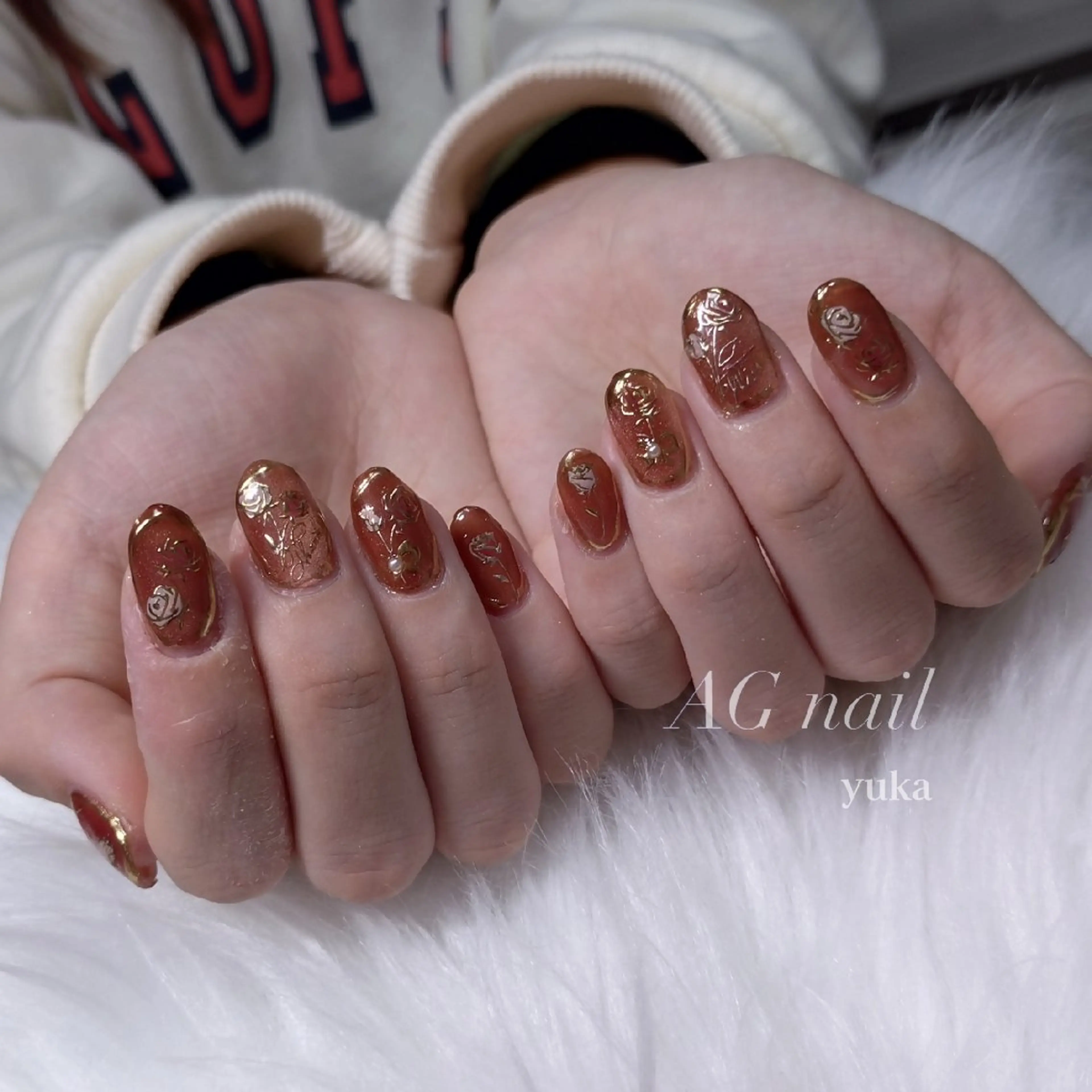 ネイル オレンジ ハンドネイル AG nail 〚　yuka　〛のネイルデザイン