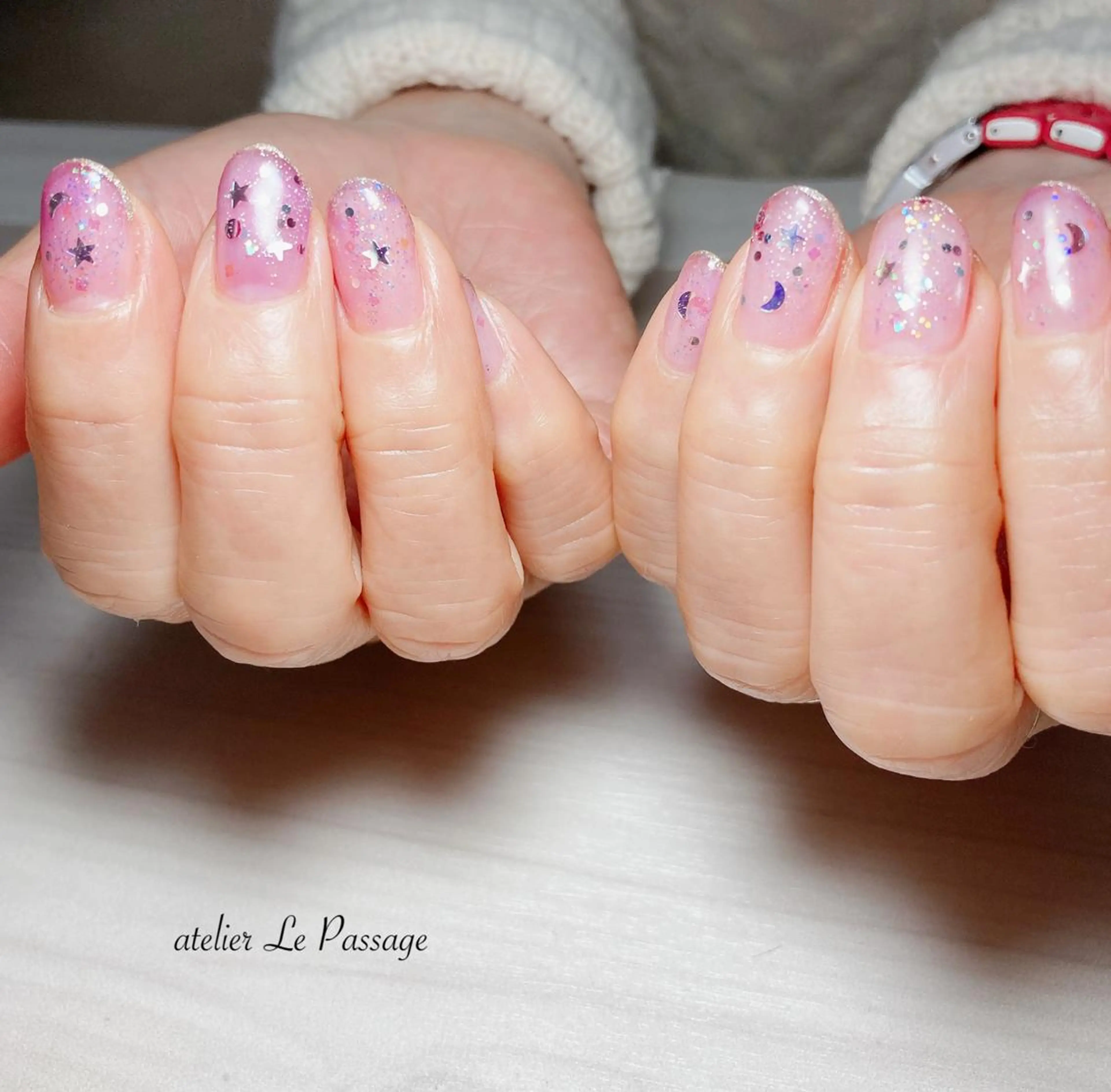 ネイル クリアネイル ジェルネイル キラキラネイル ミラーネイル ニュアンスネイル Atelier Le Passage所属・h nakatsukaのネイルデザイン