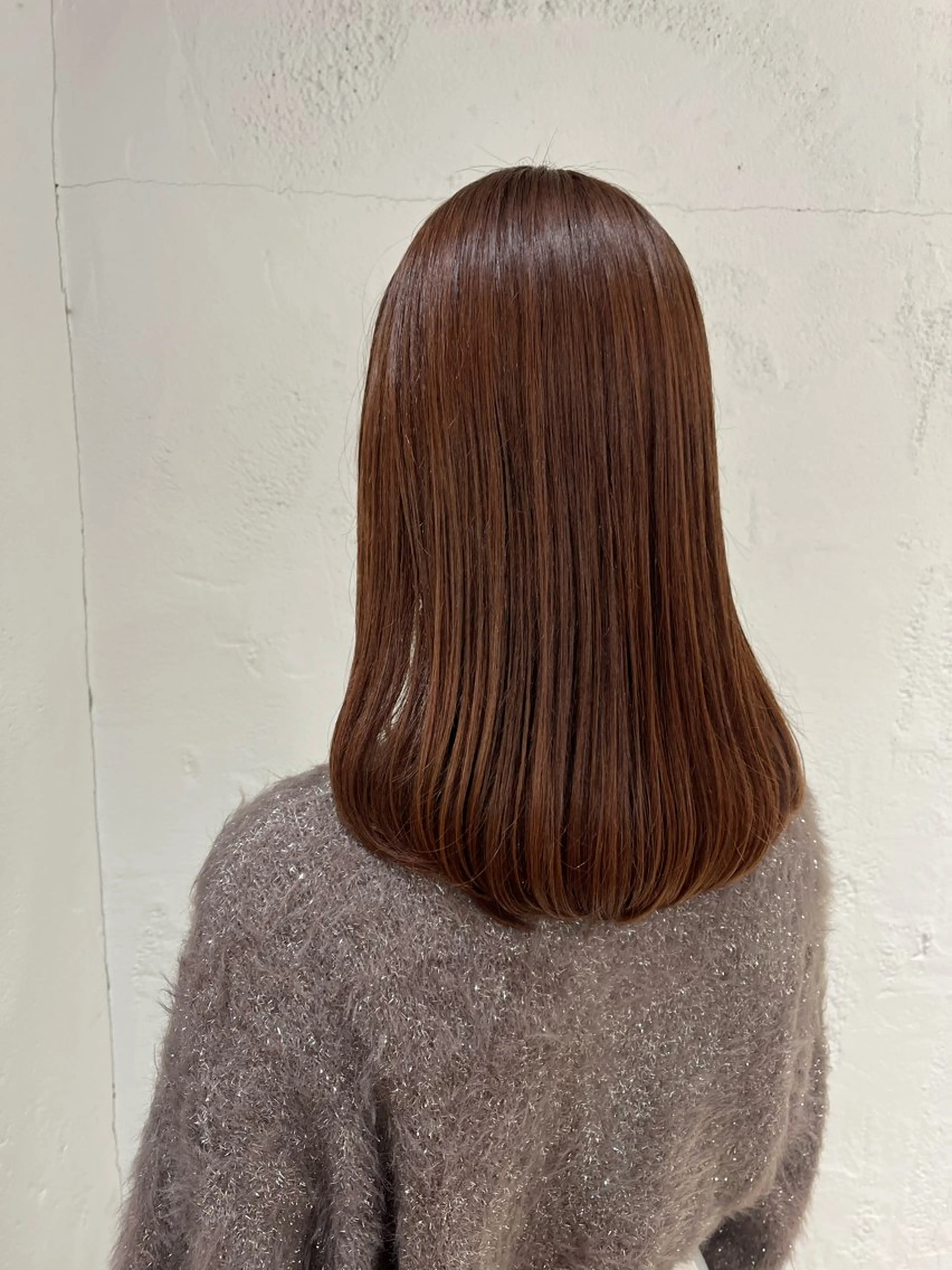 セミロング カラー ブラウンカラー ココアブラウン トリートメント カット ヘアカラー トリートメント 切りっぱなしボブ／ レイヤー／ベージュのヘアスタイル