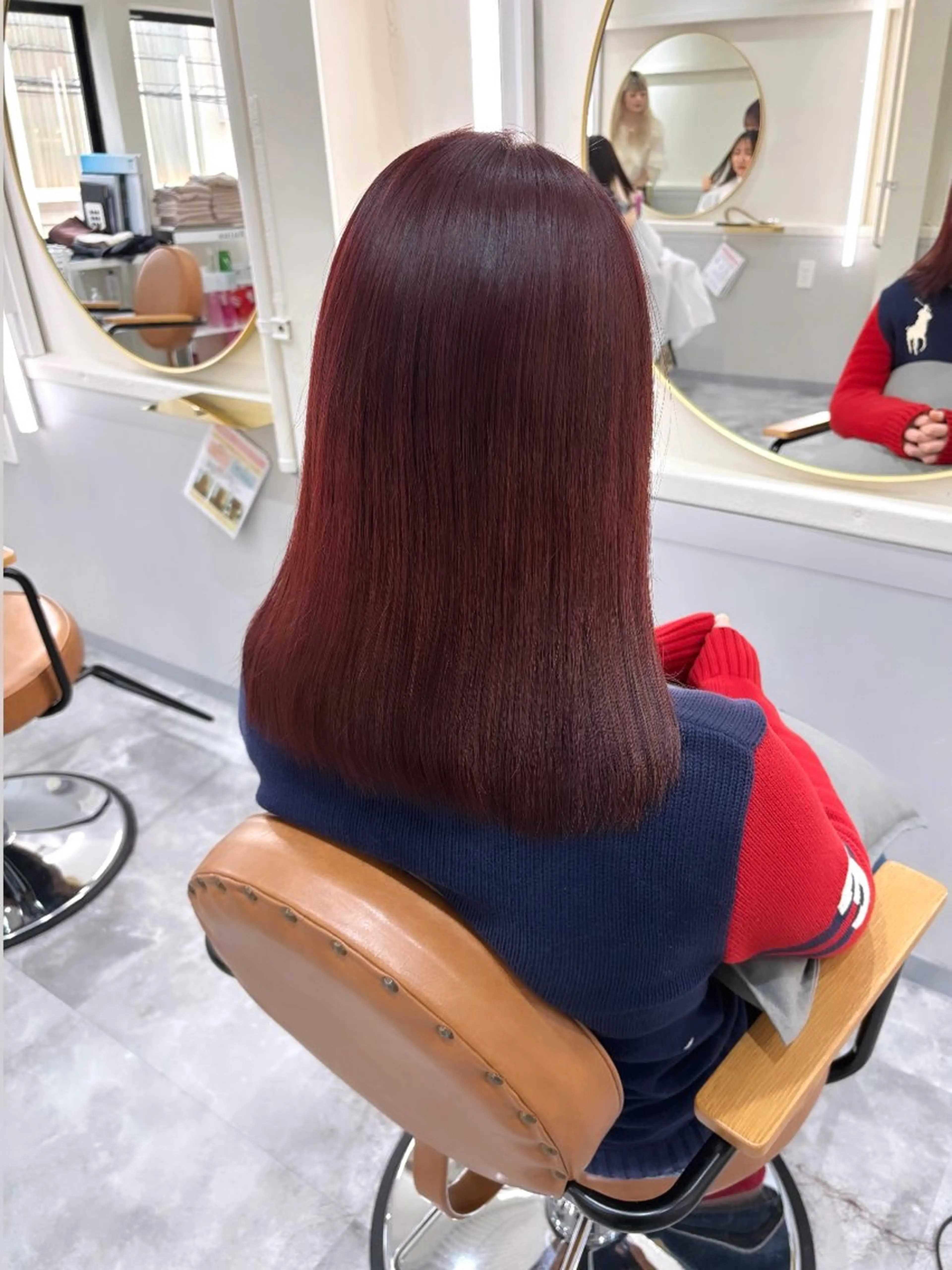 セミロング カラー ブリーチ ブリーチなしカラー レッドカラー ヘアカラー トリートメント Eliss 堀江所属・暖色カラー🎀 門内 梨真のヘアスタイル